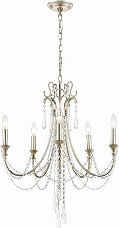 Crystorama Arcadia 5 Light Antique Silver Chandelier