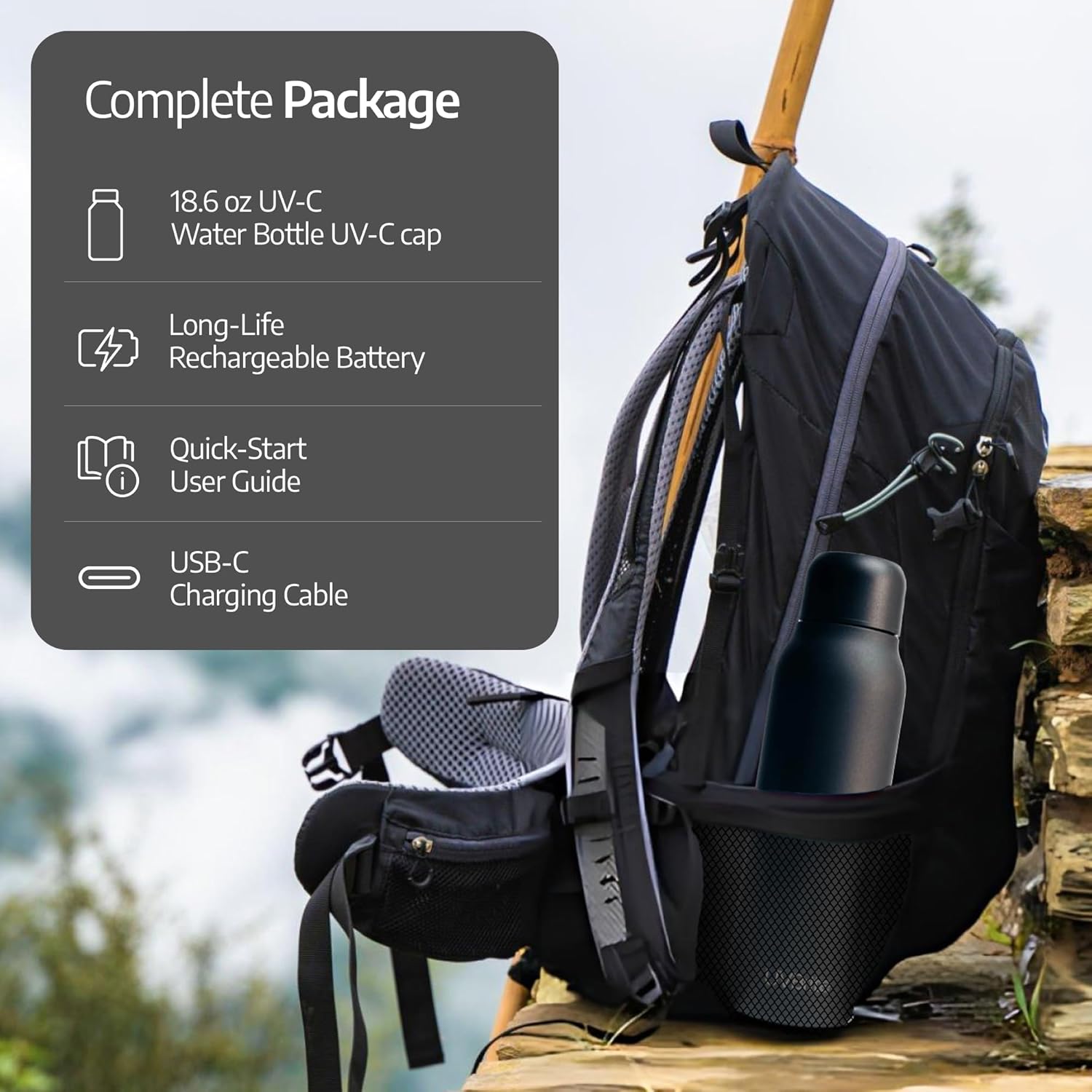 UVBRITE UV self-Cleaning and Water-Purifying Bottle TT-B02-18.6 Ounce Insulated Rechargeable Stainless-Steel Tumbler with Safety Lock Prevents Accidental Exposure Ideal for Outdoor and Emergency use - Image 7