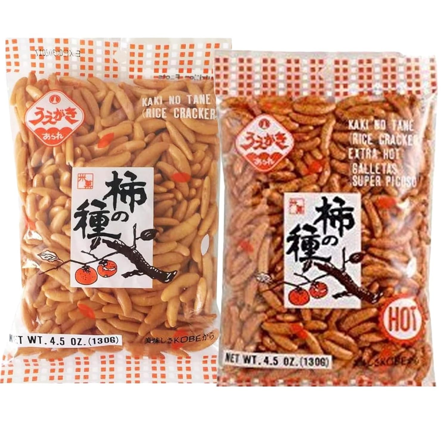 (Variety 2 packs) Kaki No Tane, Japanese Traditional Rice Cracker Original, Kaki No Tane Extra Hot, 4.55 oz each (Total : 9.1 oz)