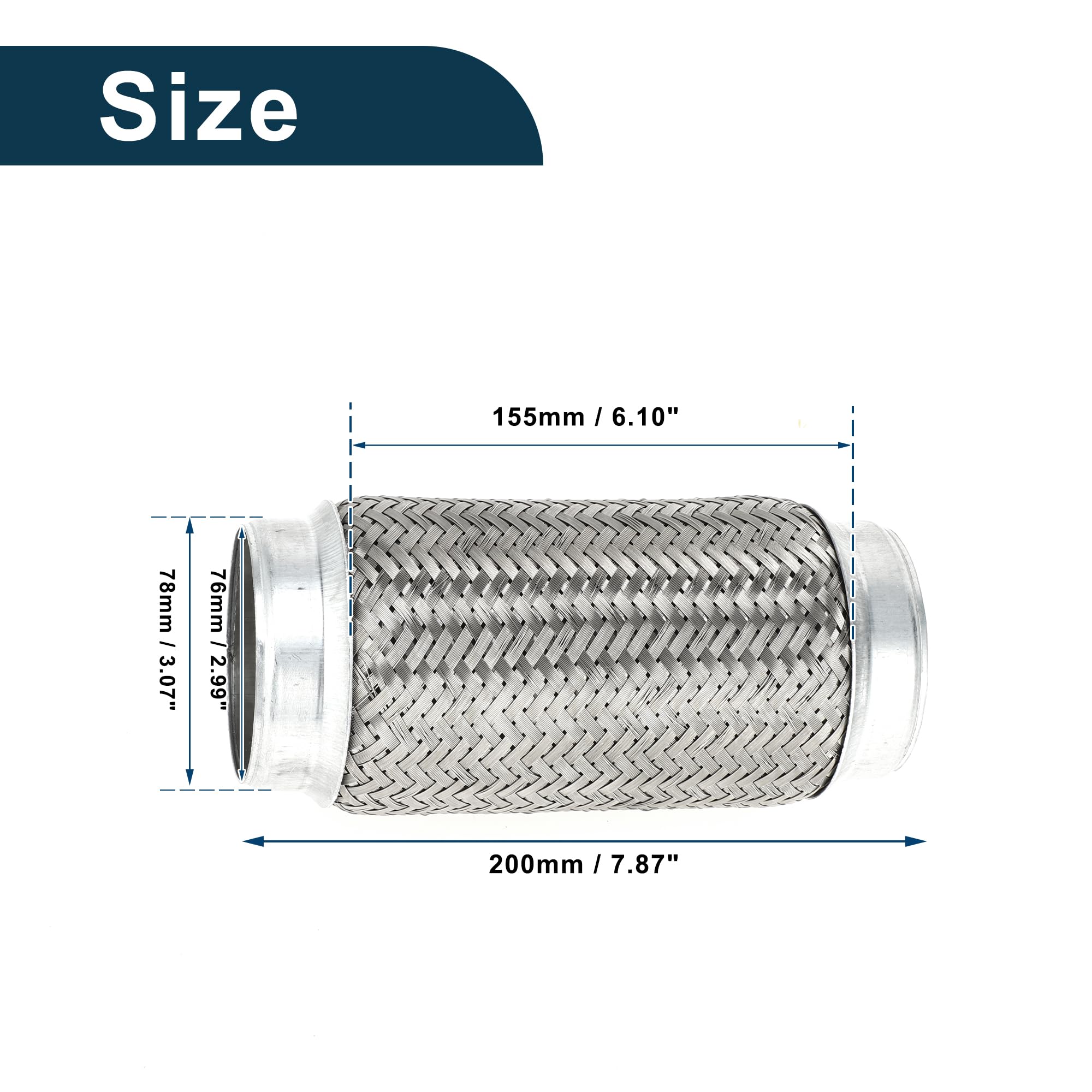Tubo Flessibile per Scarico Auto 3.07 Pollici OD Tubo di Scarico Intrecciato Flessibile | Tubo Flessibile Universale Argento 1 Pezzo