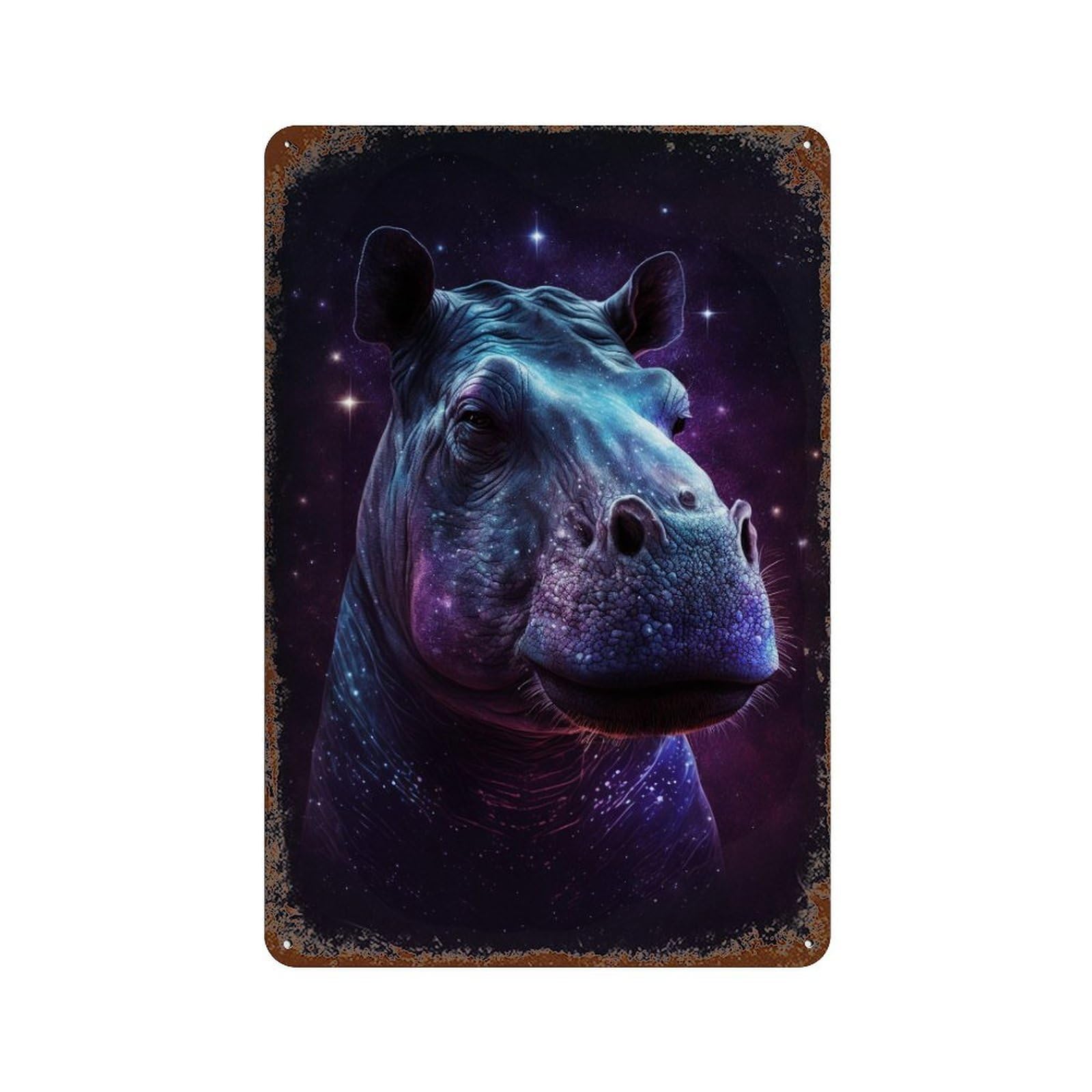 Vintage Rust Metal Sign Cosmic Hippo Portrait-10 11.8"x7.9", Old School Wall Decor for Garage, Bar And Workshop Decor