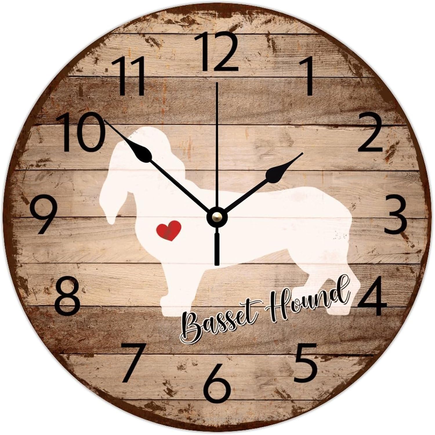 Wood Hanging Wall Clock Round Silent Non-Ticking Basset Hound Country Wall Clocks Pet Owner Gift Schnauzer Wall Decor for Entryway School Children's Room 12 Inch