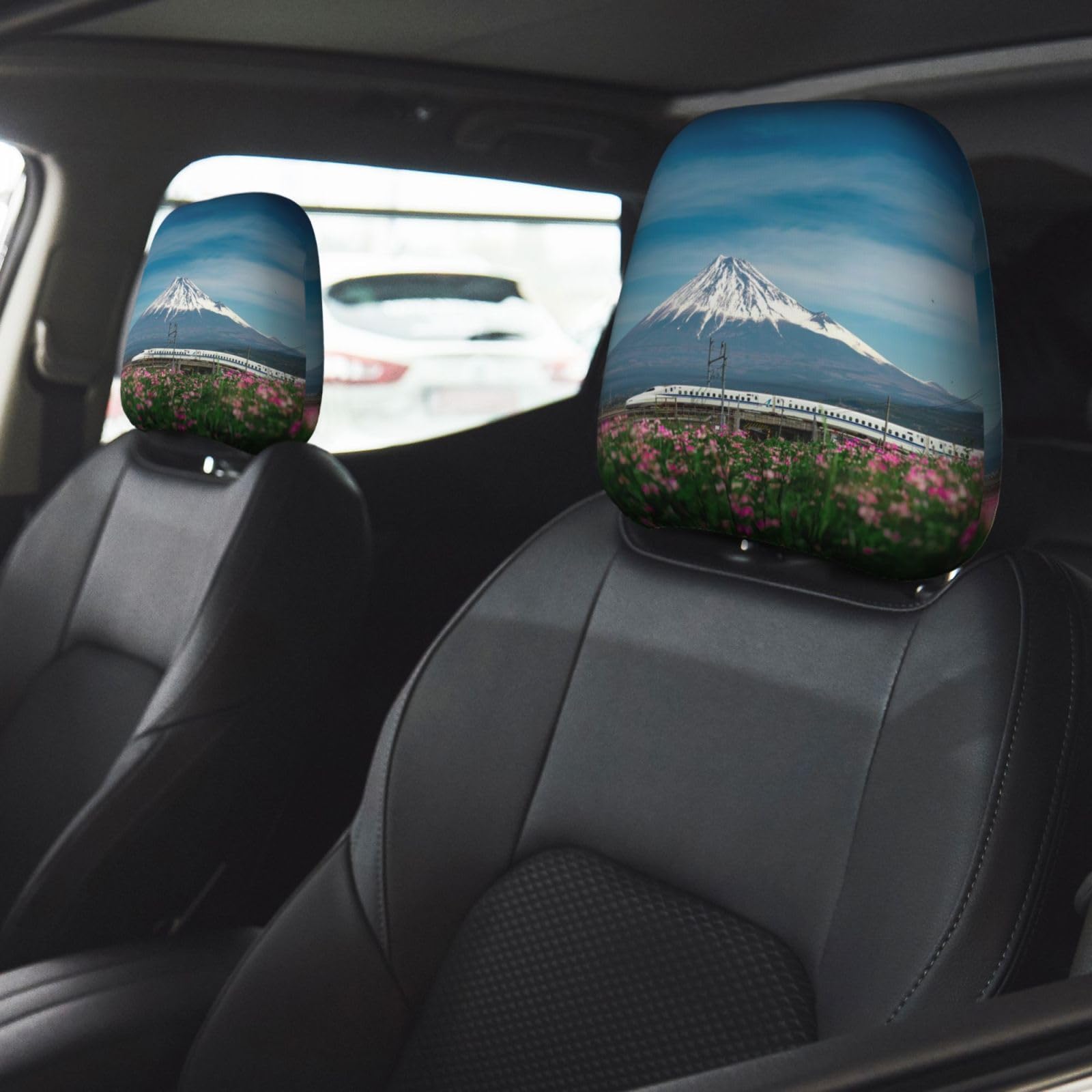 Amazon.co.jp: 車用ヘッドレストカバー 2枚セット 富士山と通る新幹線