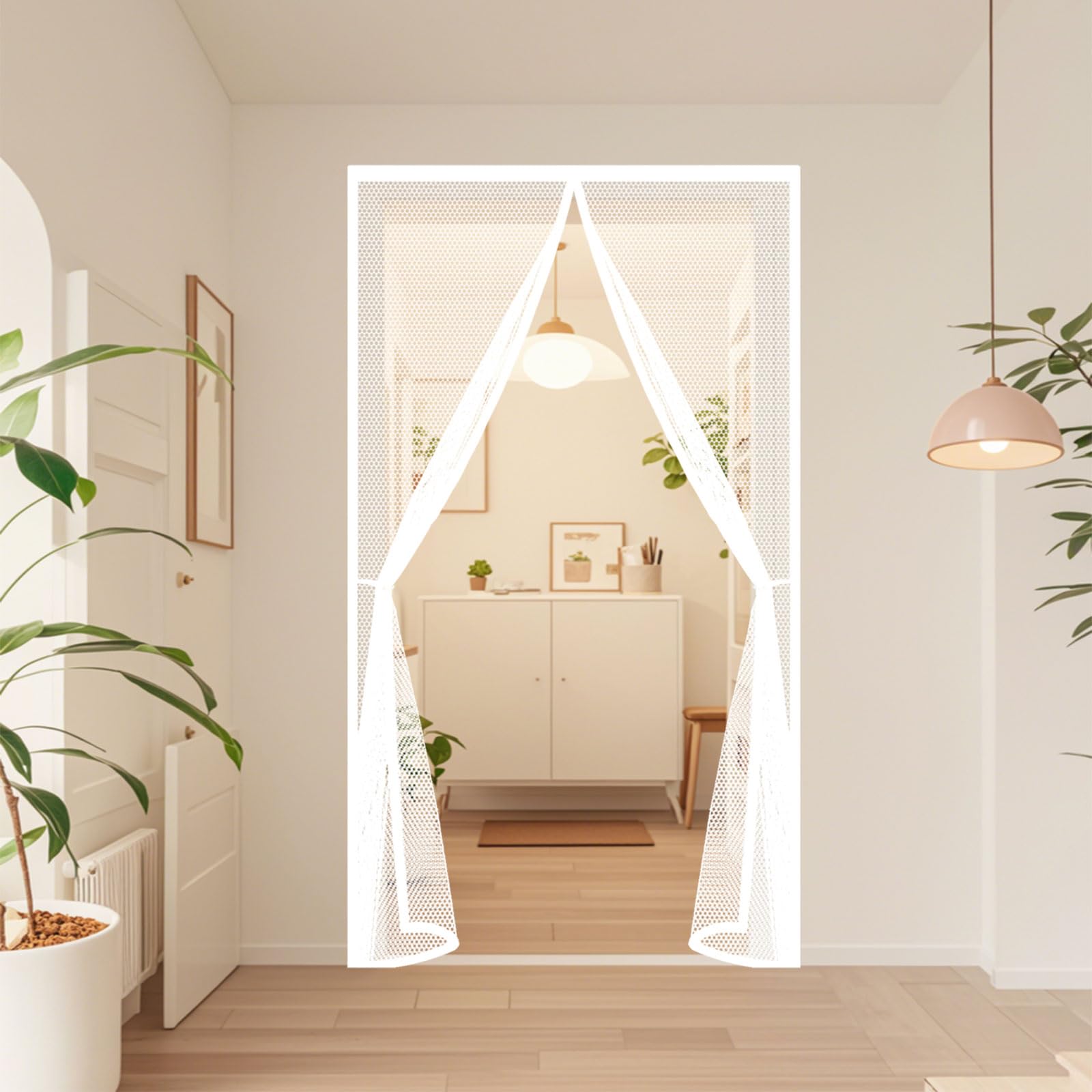 Magnetic Fly Screen Door 70 x 215 cm Heavy Duty Self-Sealing No Gap Anti Mosquito Fly Nets for Doors Easy to Install Without Drilling for Patio Bedroom Sliding Kitchen, White