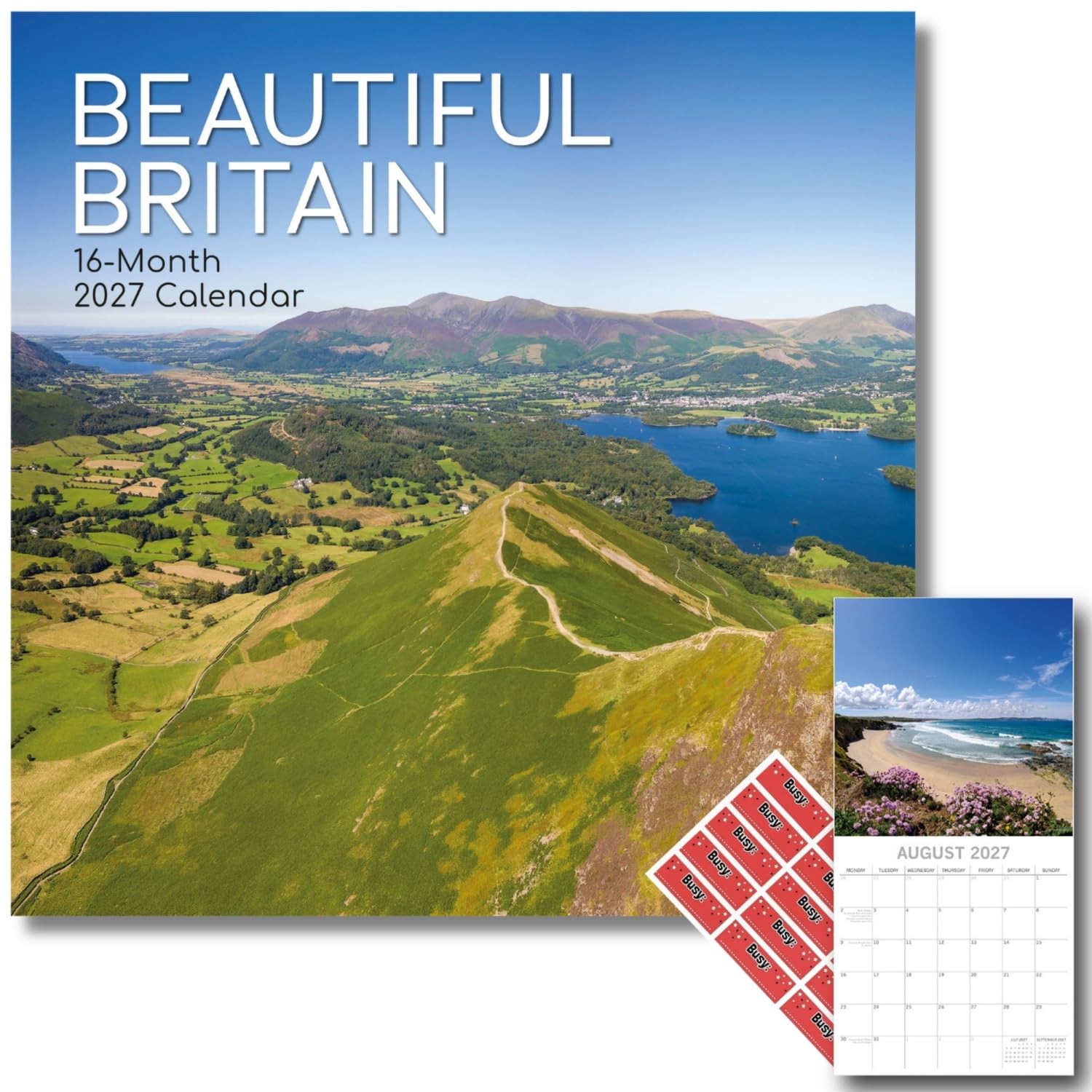 TGSC | Beautiful Britain 2027 Calendar with Planner Stickers, 16-Month Square Wall Calendar (Sept 2026 to Dec 2027), British Landscape Photography, Home and Office Organiser, 30 x 30 cm