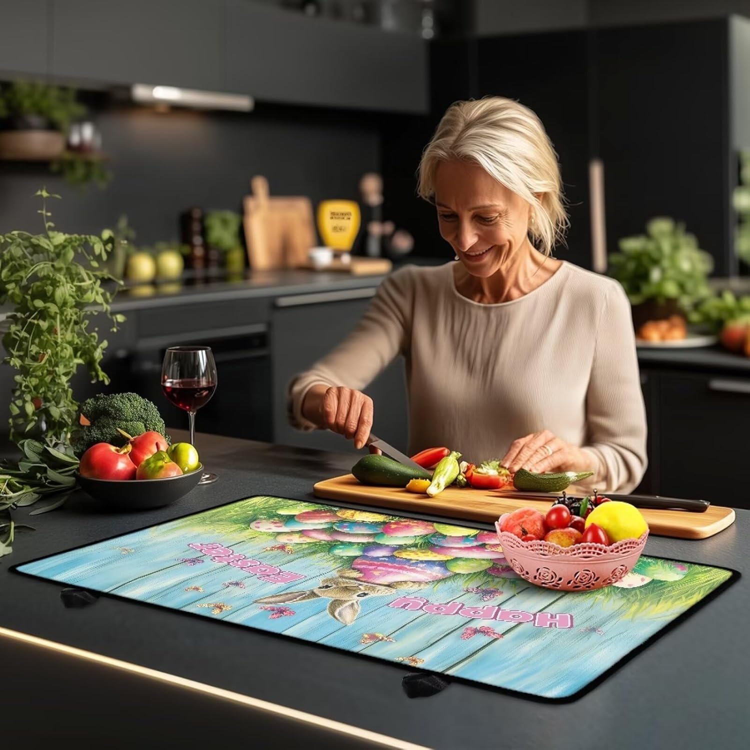 Easter Bunny Foldable Thick Electric Stove Cover Stove Top Protector Heat Resistant Anti Dust Stove Covers Oven Cover, Easy Clean Easter Kitchen Decoration for Party