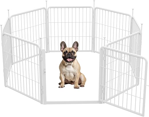 SunsGrove Indoor Dog Playpen with Wider Door, Non Slip Dog Pen Indoor, Free and Safe Play (White, 24 inch, 8 Panels)