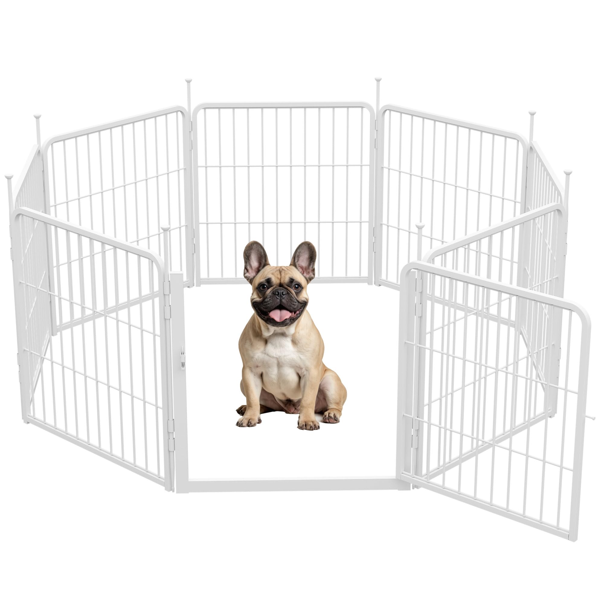 SunsGrove Indoor Dog Playpen with Wider Door, 60 cm 8 Panels Non Slip Dog Pen Indoor, Anti Rust Dogs Fence, Free and Safe Play, White