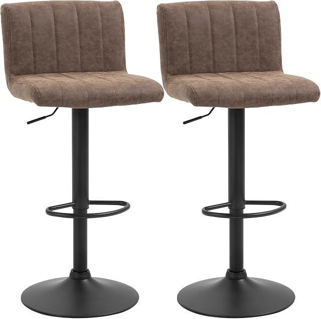 HOMCOM Barstools Set of 2 Adjustable Height Swivel Gas Lift PU Leather Counter Bar Chairs with Footrest, Brown