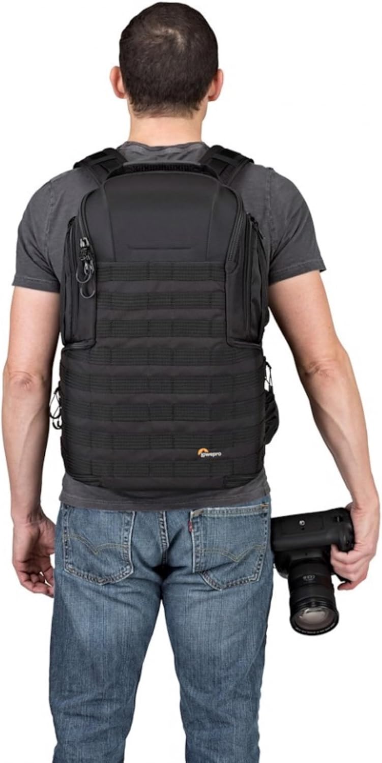 Lowepro ProTactic BP 450 AW 2 Pro 25L Comfortable Recycled and Solution-Dyed Fabrics Modular Backpack with CradleFit Pocket, All Weather Cover, and Utility Waist Belt (Black)