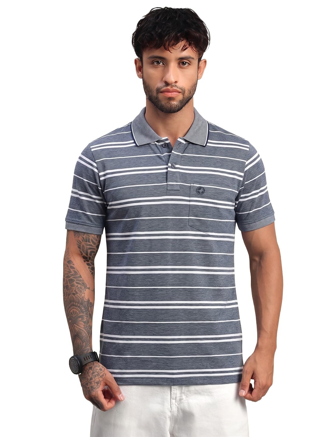 lux nitro Men’s Cotton Blend Striped Pocket Polo T-Shirt |Short Sleeve Collared Tee | Regular Fit Casual Wear-picture-13