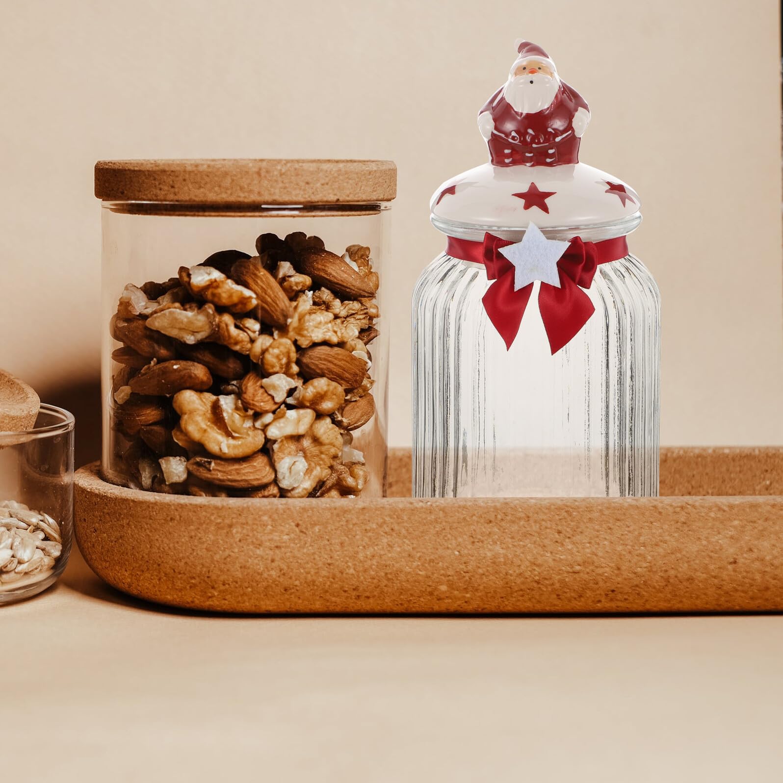 Toyvian Barattolo per Alimenti Sigillato a Forma di Babbo Natale Contenitore in Vetro per Tè Cereali e Frutta Secca Barattolo Ermetico da Cucina per Conservazione Alimentare