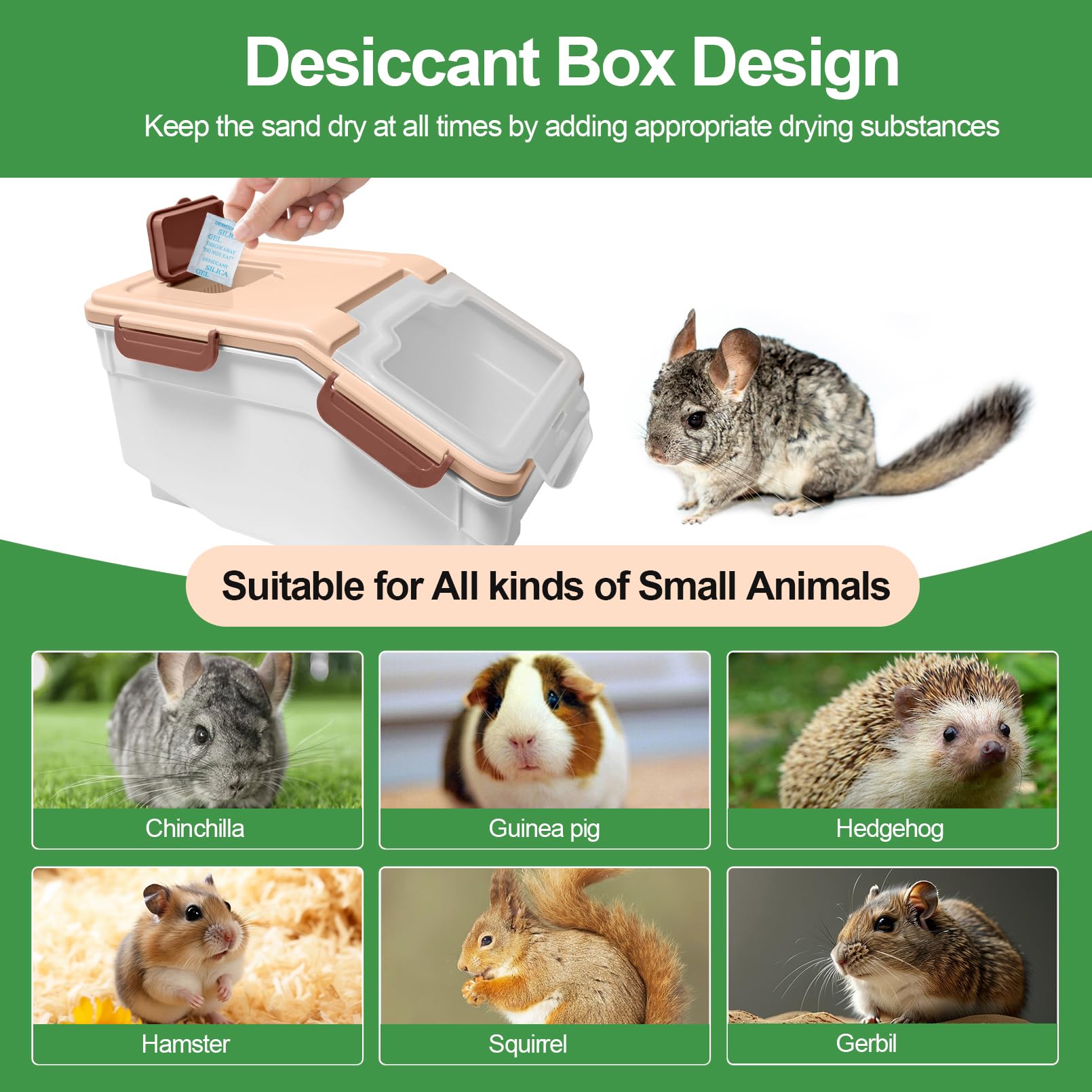 Kit de contenedor grande para baño de arena de chinchilla, casa de baño de polvo de chinchillas con taza de arena y pala de arena, ducha de hámster, para erizo, cobaya, ardilla y otros