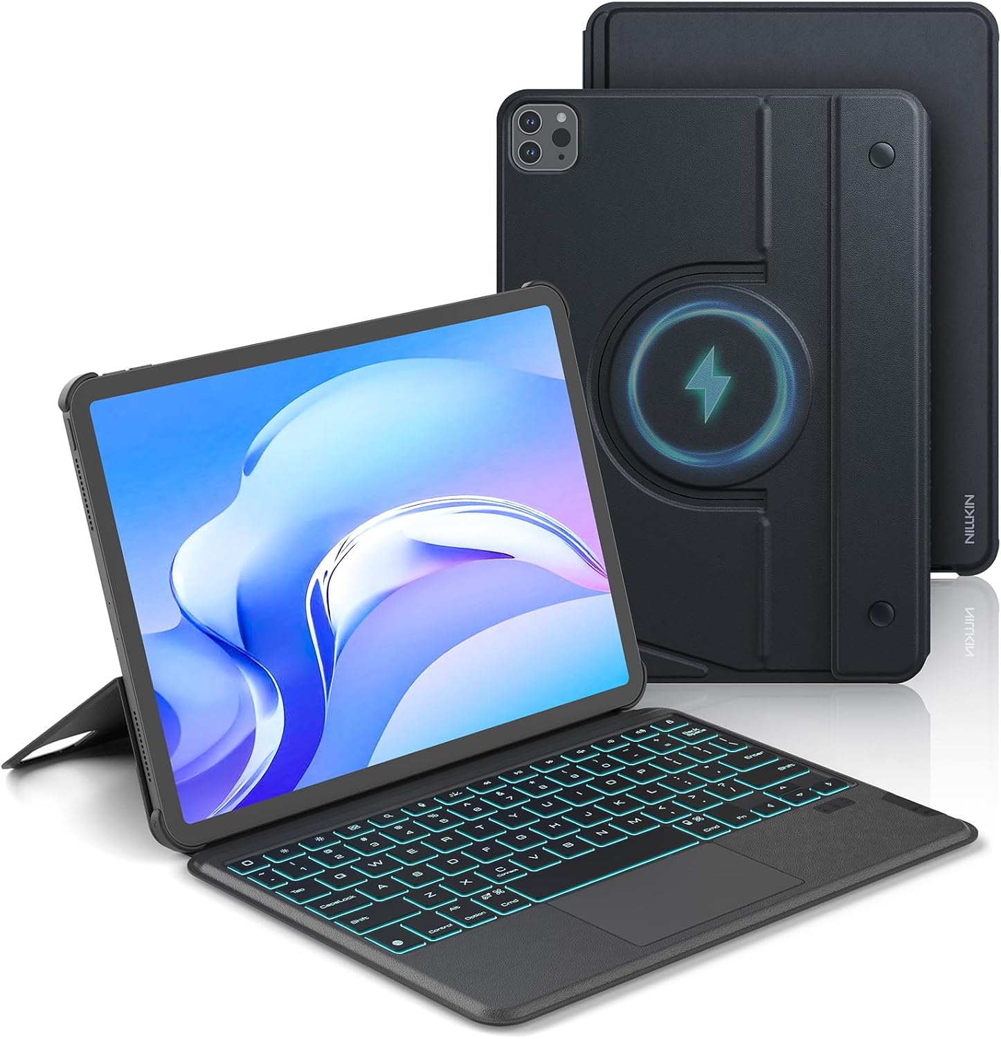 Nillkin Slim Folio Keyboard Case for iPad A16 11th 10th, Magnetic Case for iPad Air 11 inch (4/5/6/7th Gen) & iPad Pro 11 inch(2/3/4th Gen) - Detachable Backlit Keyboard - Multi-Touch Trackpad, Black