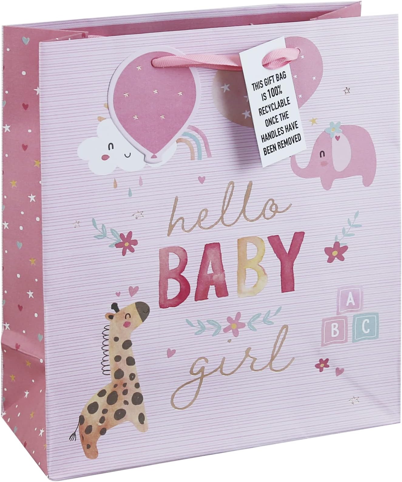 Baby Girl Pink Baby Shower Newborn Recyclable Gift Bag with Tag (Medium)