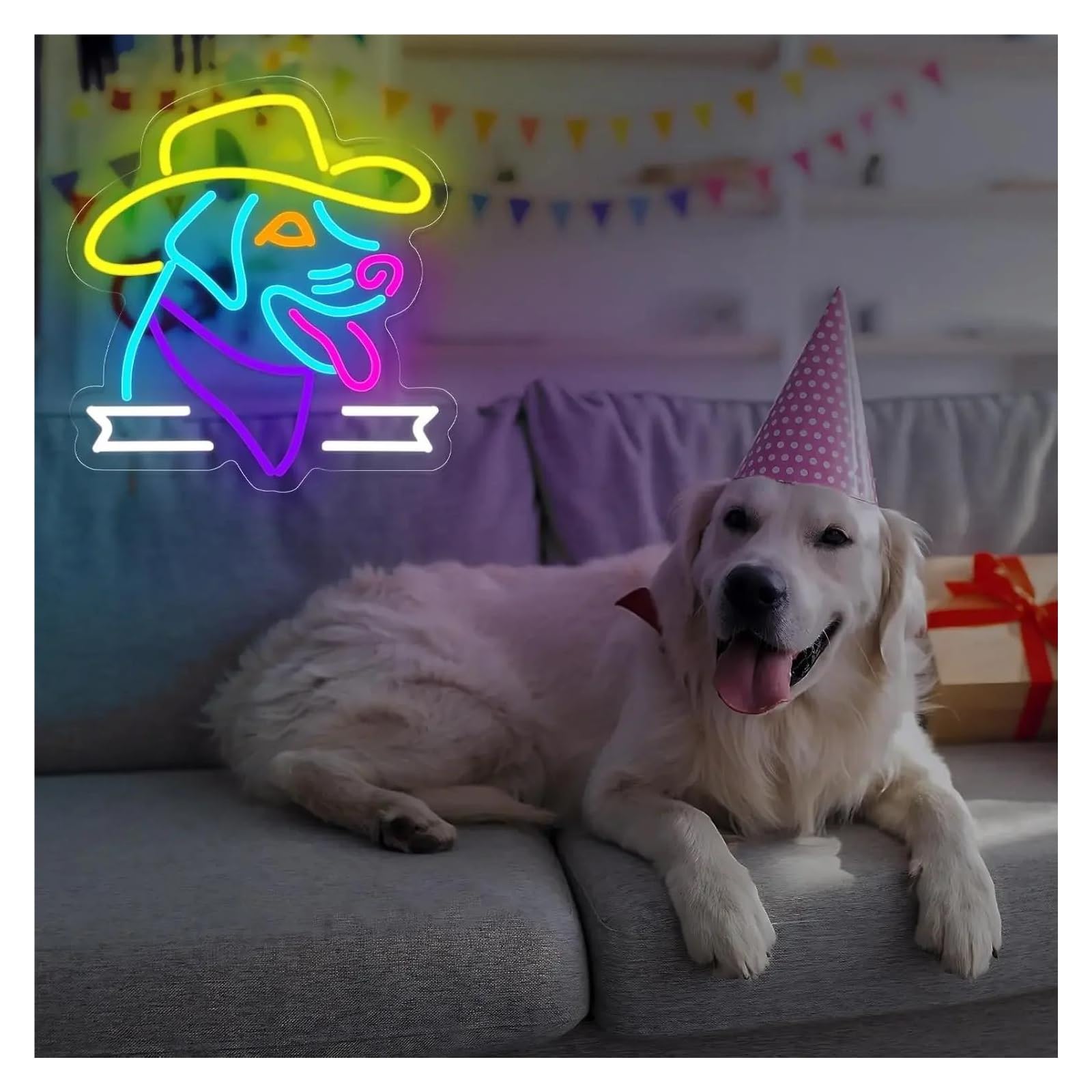 Scritta luminosa Insegna Al Neon Con Cucciolo Da Cowboy Per Decorare Le Pareti Della Cameretta Dei Bambini, Divertente Per Gli Amanti Dei Cuccioli, Ragazze 44x42cm