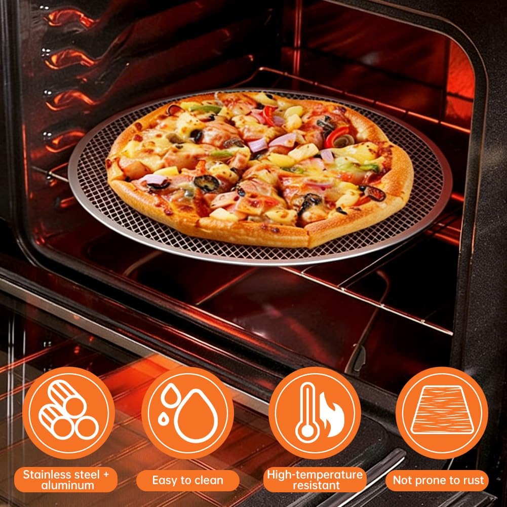 Pizza Screen, 3Pcs 12 Inch Pizza Pan with Cleaning Cloth, Non-Stick & Easy to Clean Cookware Kitchen Tool, Pizzas Tray for Oven(COLOR:silver)