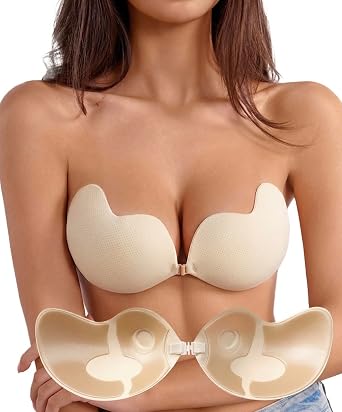 Rosefly Sticky Bra Push up for Women, Mango Arc Fabric, Invisible Seamless Reusable Backless Strapless Bra for Dress