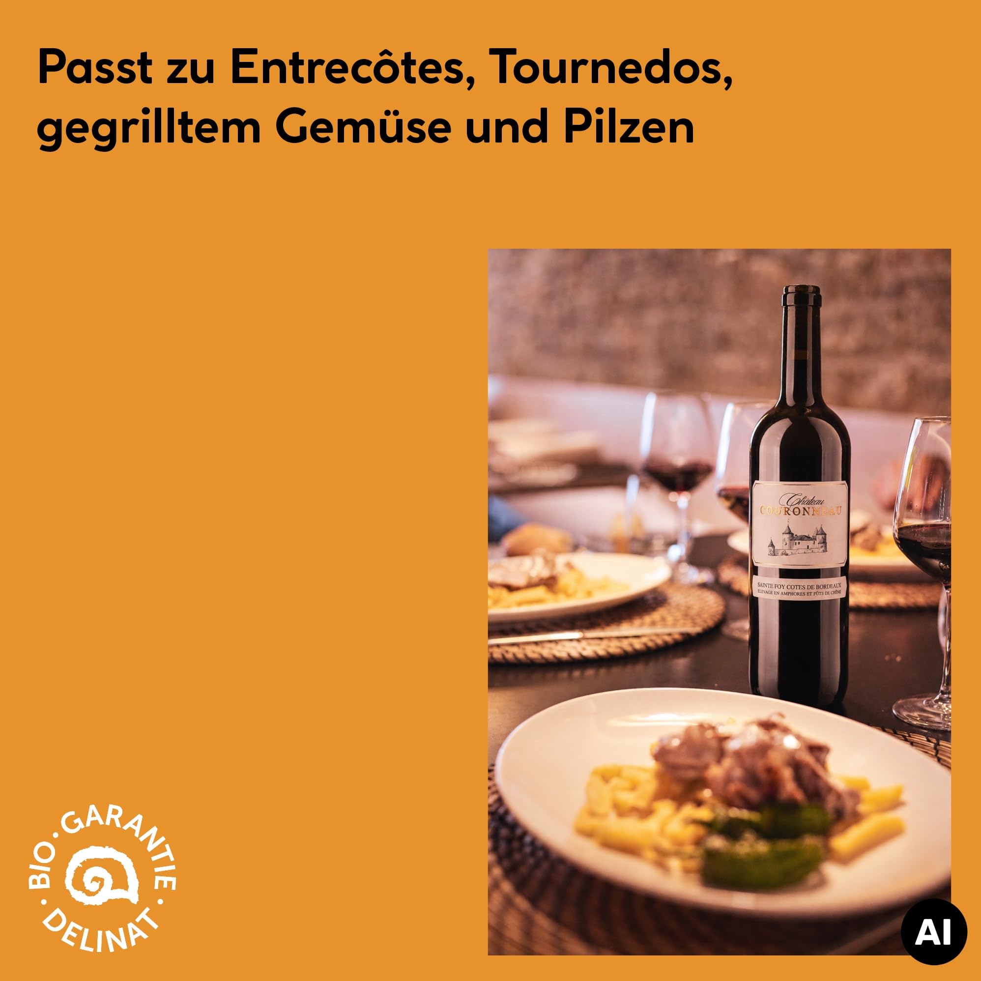 DELINAT Sainte-Foy 2021 – Französischer Bio-Rotwein trocken aus Bordeaux | Veganer Cuvée aus Merlot und Cabernet Franc, im Barrique ausgebaut, komplex & säurearm 6 x 0,75l