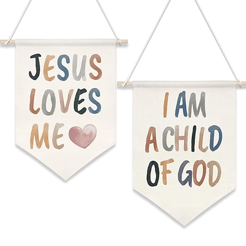 Kids Room Decor Wall Art Banner Set of 2-Jesus Loves