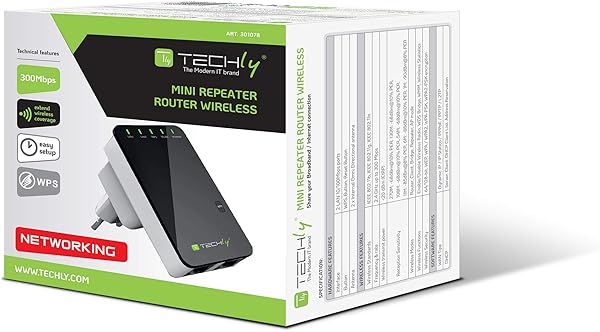 Techly 301078 Ripetitore Router Wireless 300N da Muro Repeater2 NeroBianco