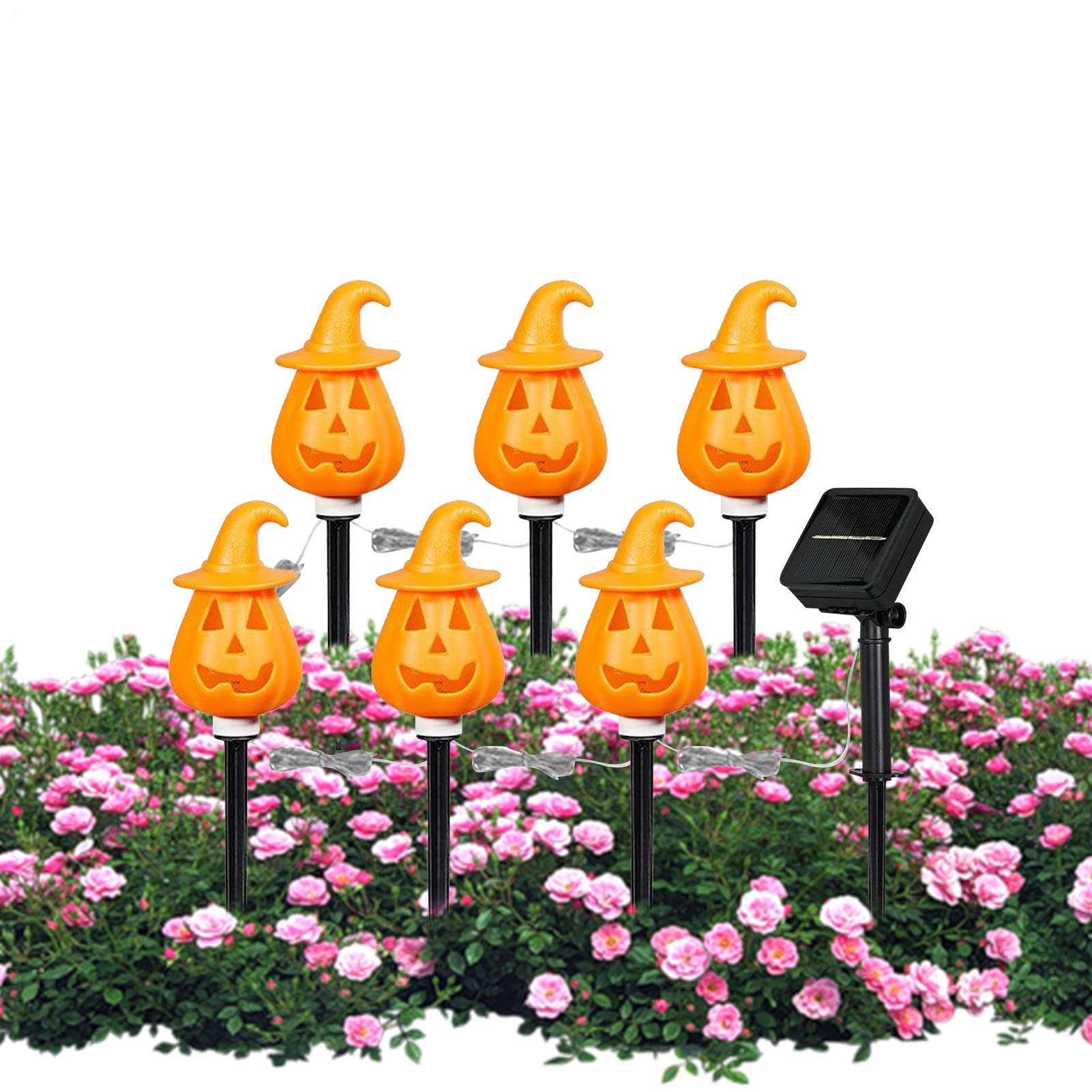 Décoration de chemin réglable orange avec lampes solaires à planter