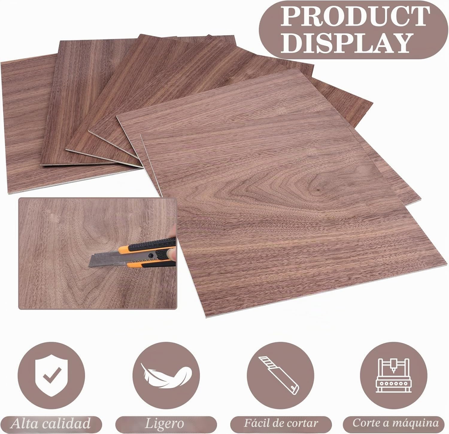Placa de madera contrachapada de 3 mm, 300 x 300 mm, 6 unidades, madera de nogal, corte a medida, sin tratar para bricolaje, modelismo, grabado láser, grabado láser, madera, pintura CNC
