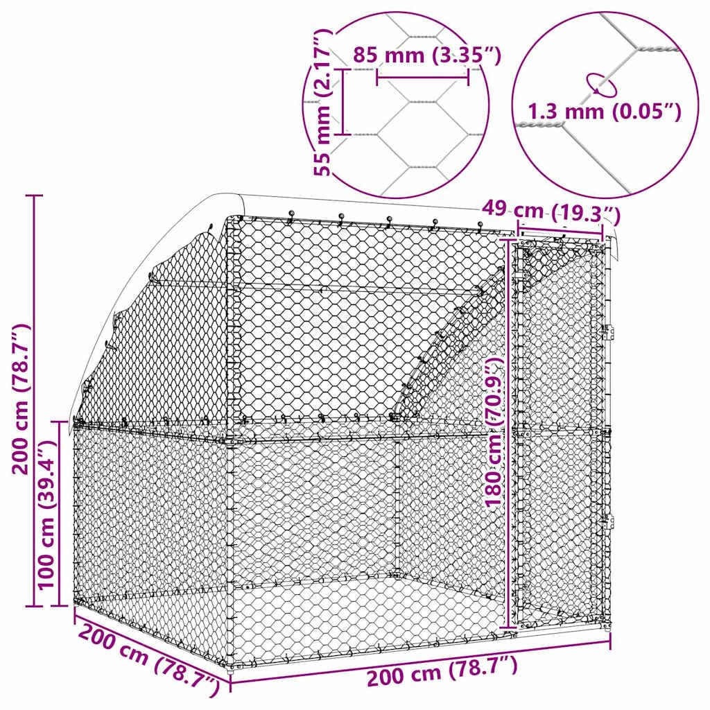 vidaXL Refugio para Perros Plateado 2 x 2 x 2 m Acero galvanizado, Refugio para Perros Elegante, Resistente a Climas, Casa Minimalista, Gran Perrera de Acero para Mascotas