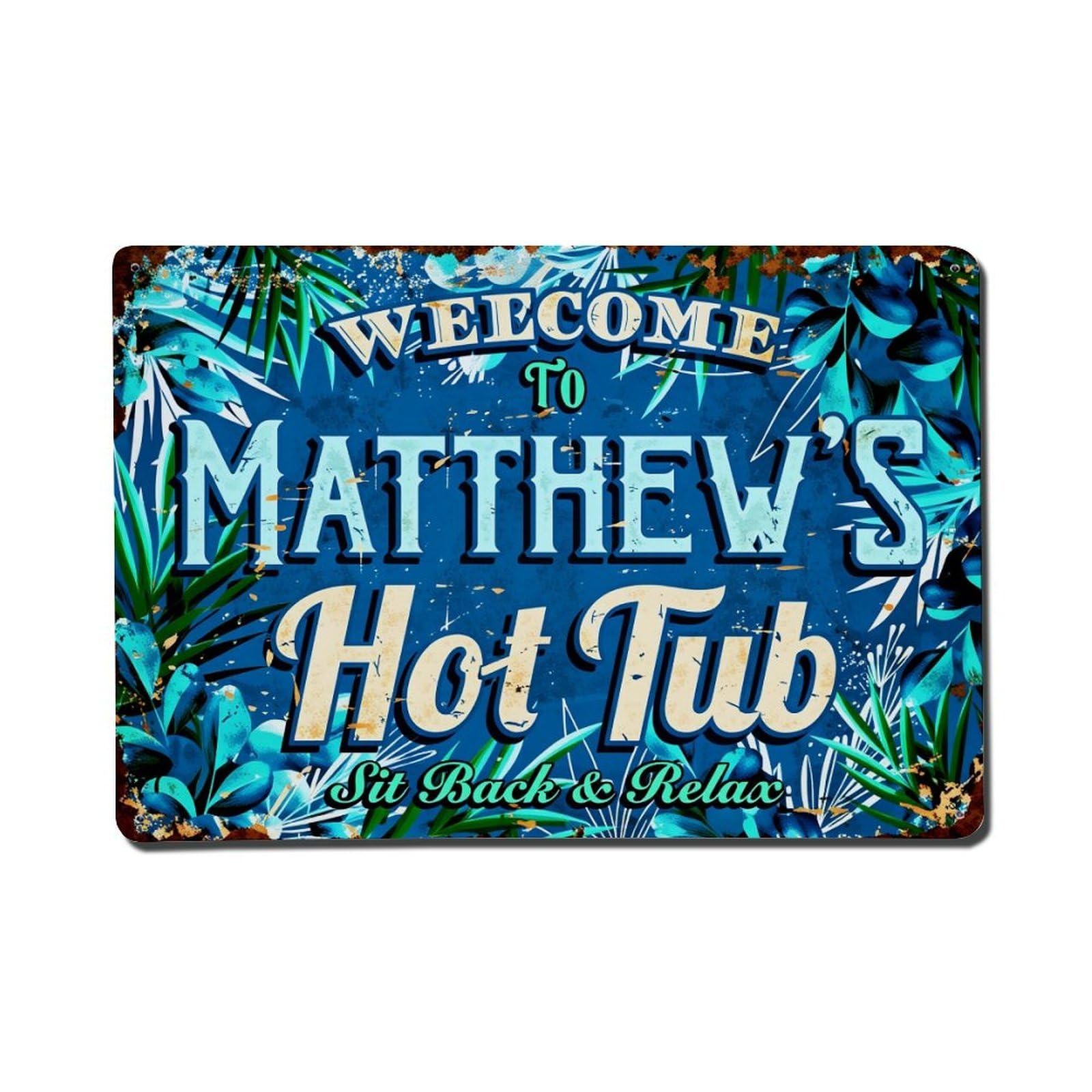 Tropical Leaves And Flowers Pattern Tin Sign Vintage Metal Poster, Home Bar Garage Man Cave Cafe Indoor & Outdoor Wall Decoration 8x12Inches
