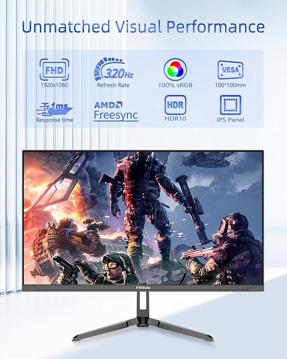 FYHXele 24.5 Inch Gaming Monitor 320Hz, FHD 1920x1080 Computer Monitor, 1ms Frameless, 100% sRGB, LED Background Light, Freesync Eye Care 2Display Port, 2HDMI