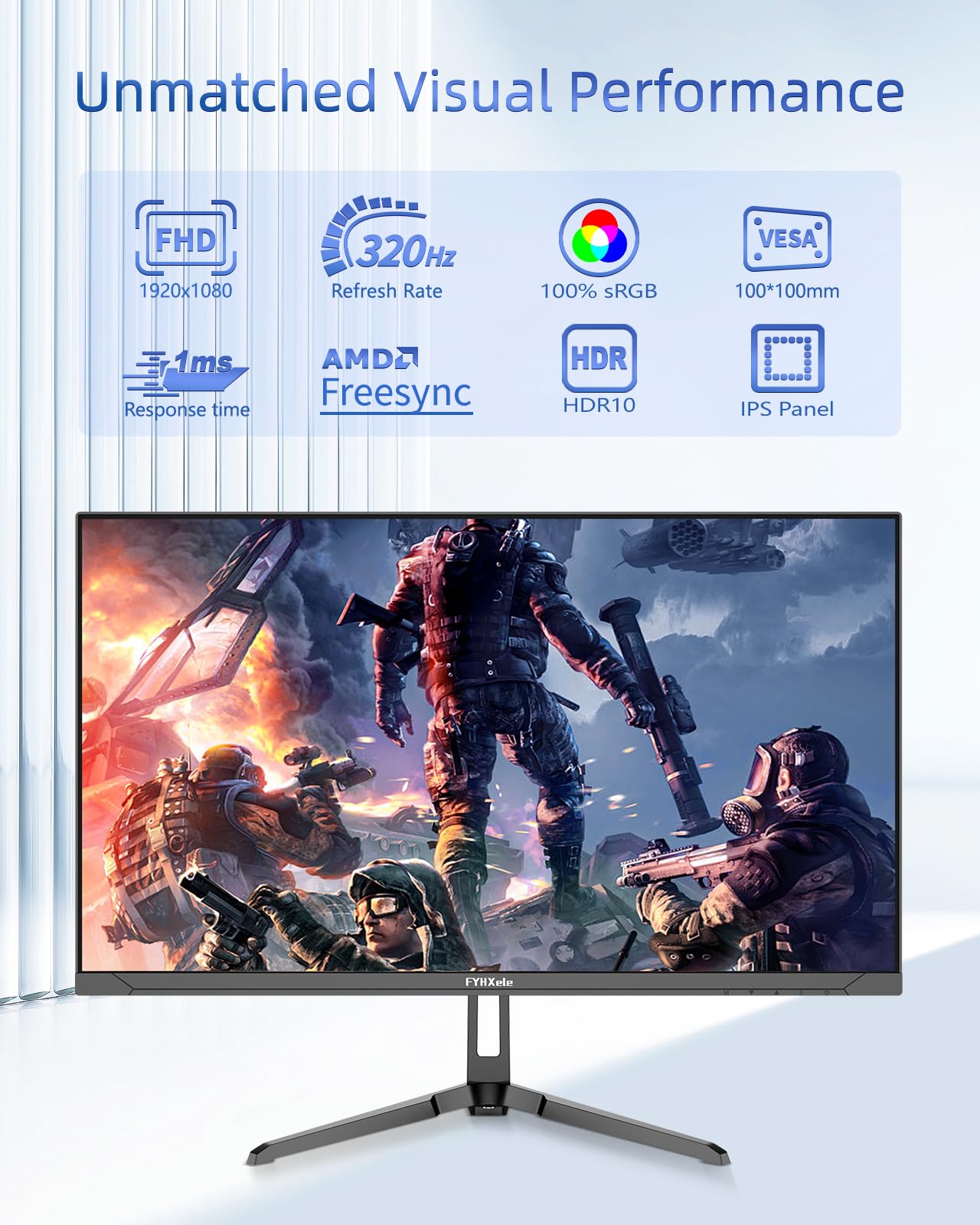 FYHXele Monitor para juegos de 24.5 pulgadas, 320 Hz, monitor de computadora FHD 1920 x 1080, 1 Ms sin marco 100% Srgb, retroiluminación LED, cuidado de los ojos Freesync 2 Displayport, 2 x HDMI