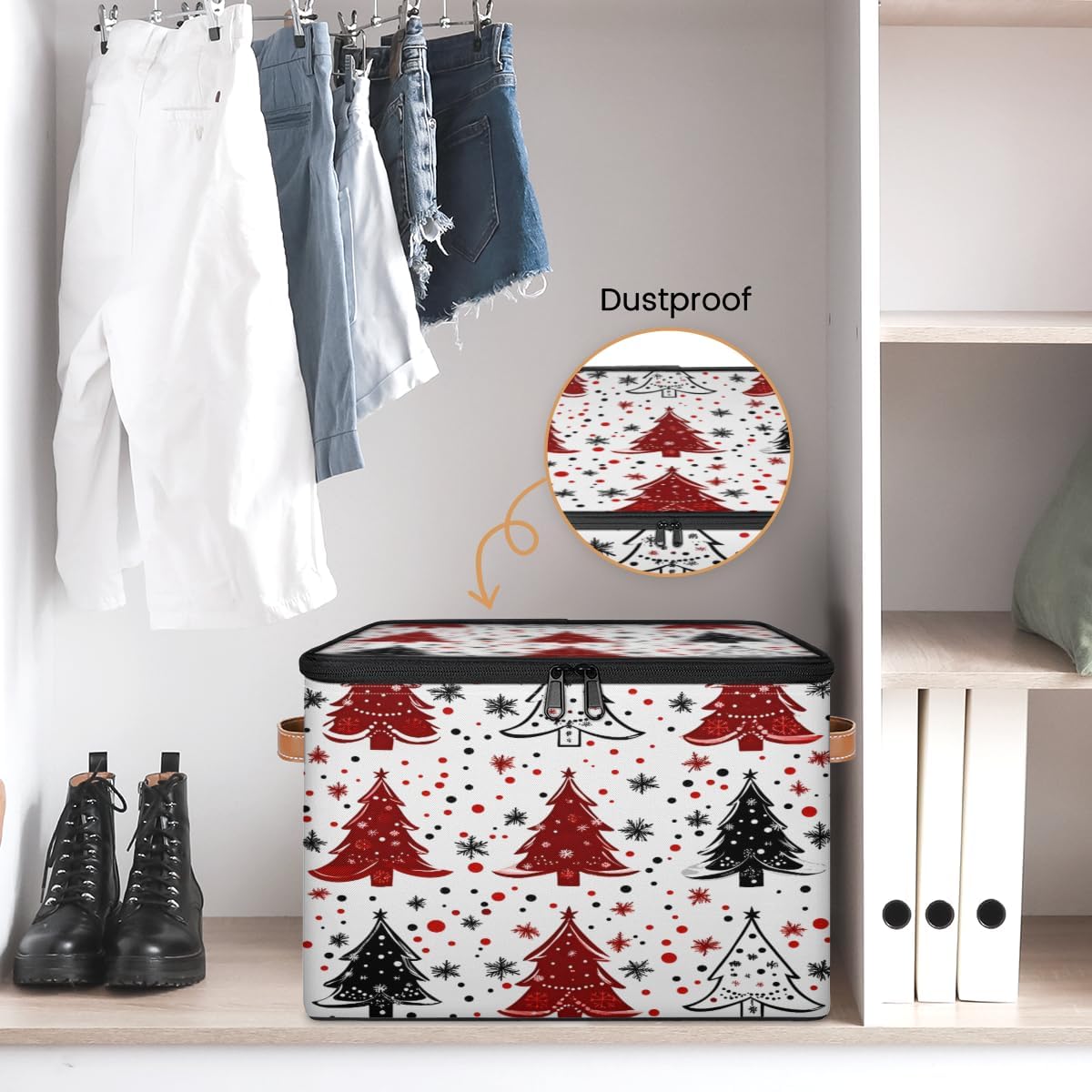 Storage Bin Set of 2 Christmas Holiday Tree Storage Basket with Zipper Lid & Handle Foldable Closet Shelf 2 Pack Cloth Organizer Basket Cube Bins for Bedroom, Nursery