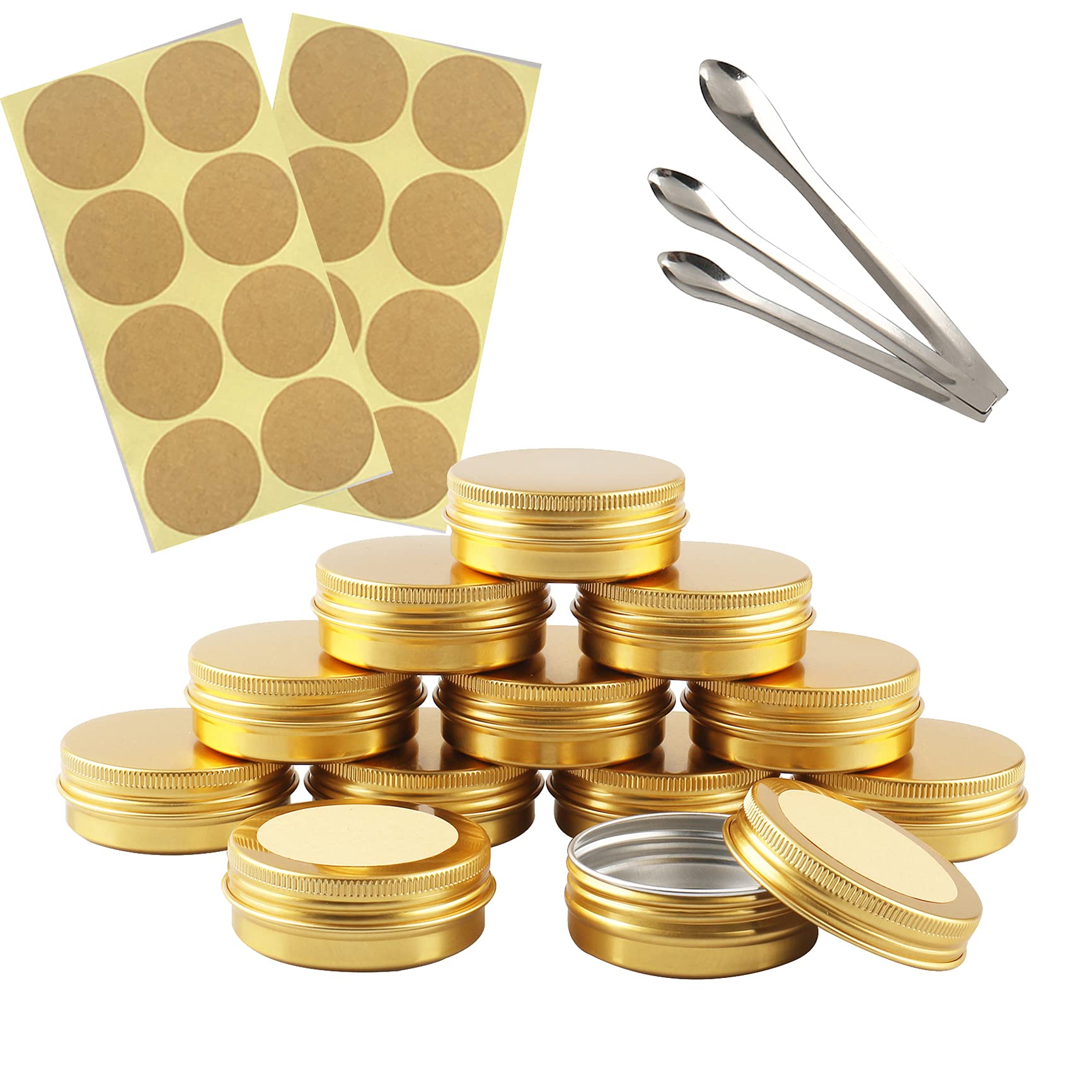 Tianzd Gold 24 Pieces 30 Ml Empty Round Aluminum Tin Jars With Screw Lids Cosmetics Lip Balm Containers Pots For Diy Candle Salve Salt Powder Crafts Storage Cans With 3X Spoon, 24X Labels