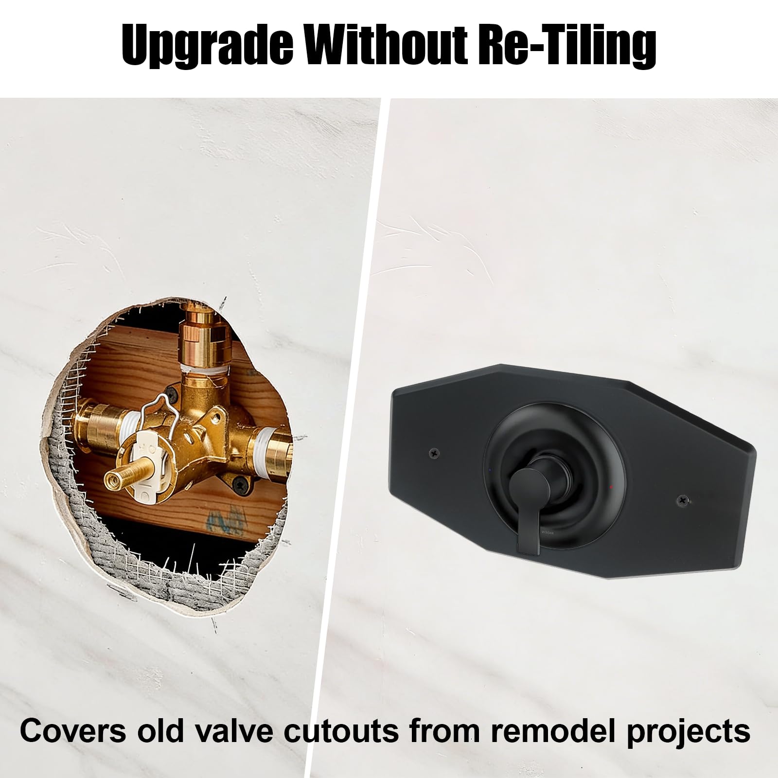 Shower Valve Remodel Cover Plate, A502-26 Single Hole Conversion Plate Compatible with Moen & Delta Trim, Bathroom Wall Repair Escutcheon, Black - 5