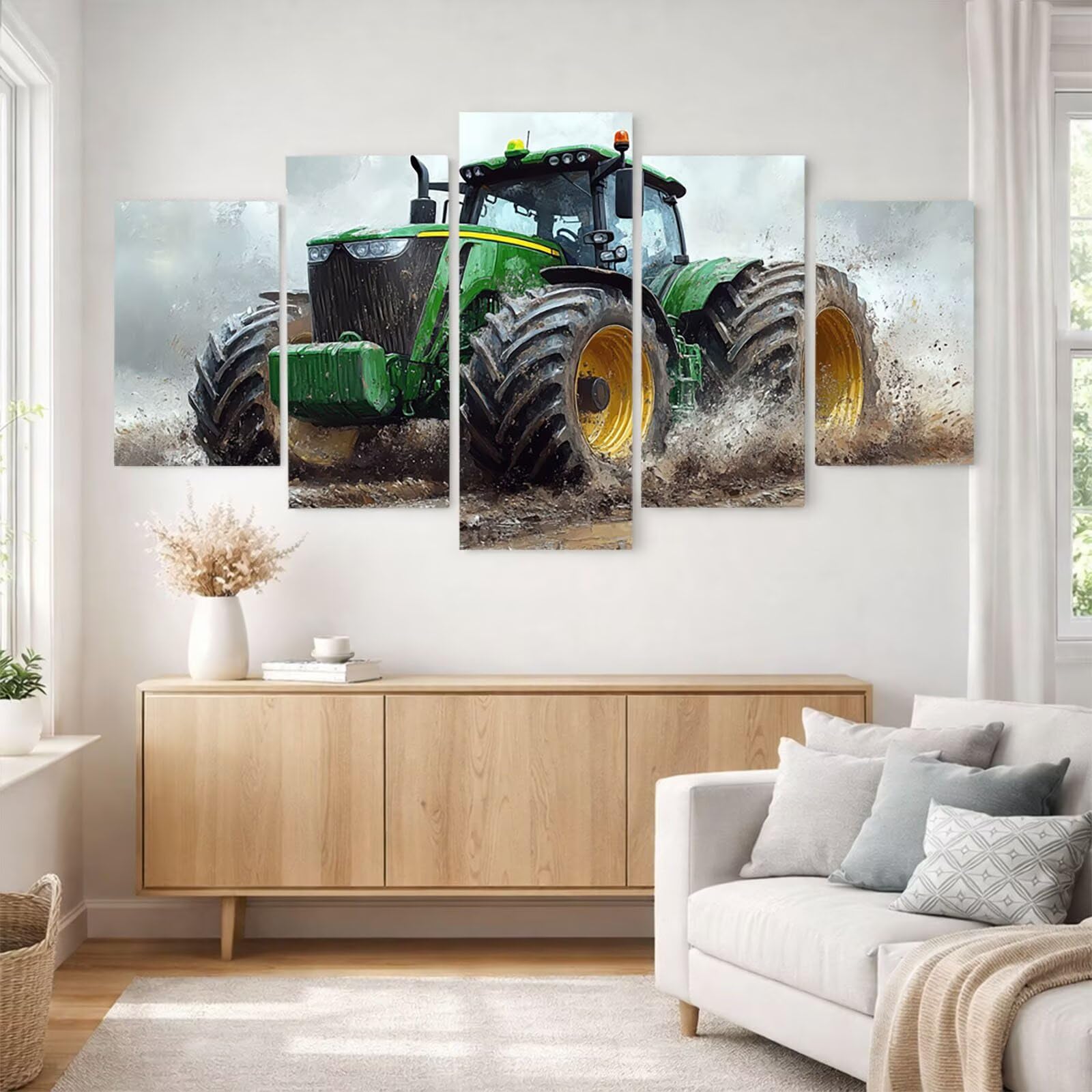 5 Pack Leuchtend Malen Nach Zahlen Erwachsene Traktor Drei Größen YCBZ-2496 | DIY Set Erwachsene mit Pinselset Acrylfarben Set Fünf Leinwand zum Bemalen Landschaft Deko Wohnzimmer Geschenke für Frauen