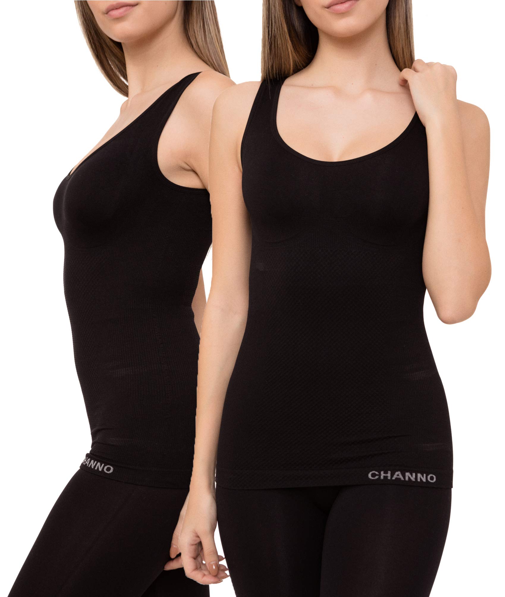 Channo Pack de 2 Camisetas Interiores Reductoras con Tirantes Anchos sin Relleno Cómodas y Elásticas Seamless Sin Costuras