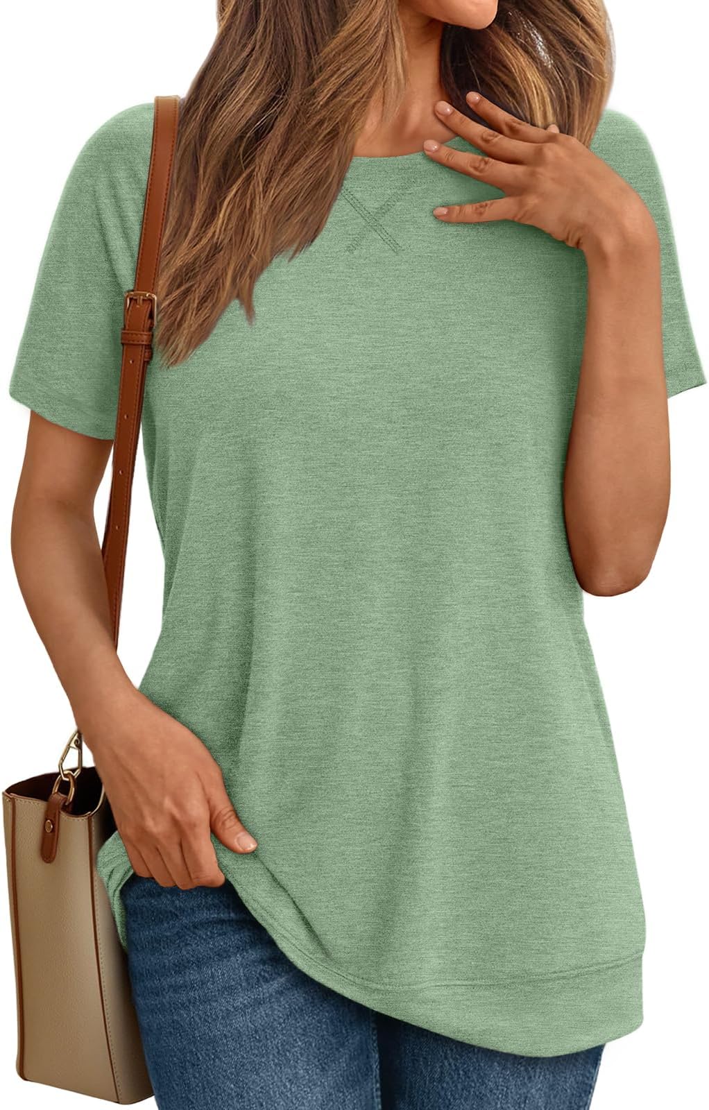 AUTOMETT Shirts Short Sleeve Crewneck Tees for Women Trendy Lightweight Soft Casual Summer Tops Clothes 2025