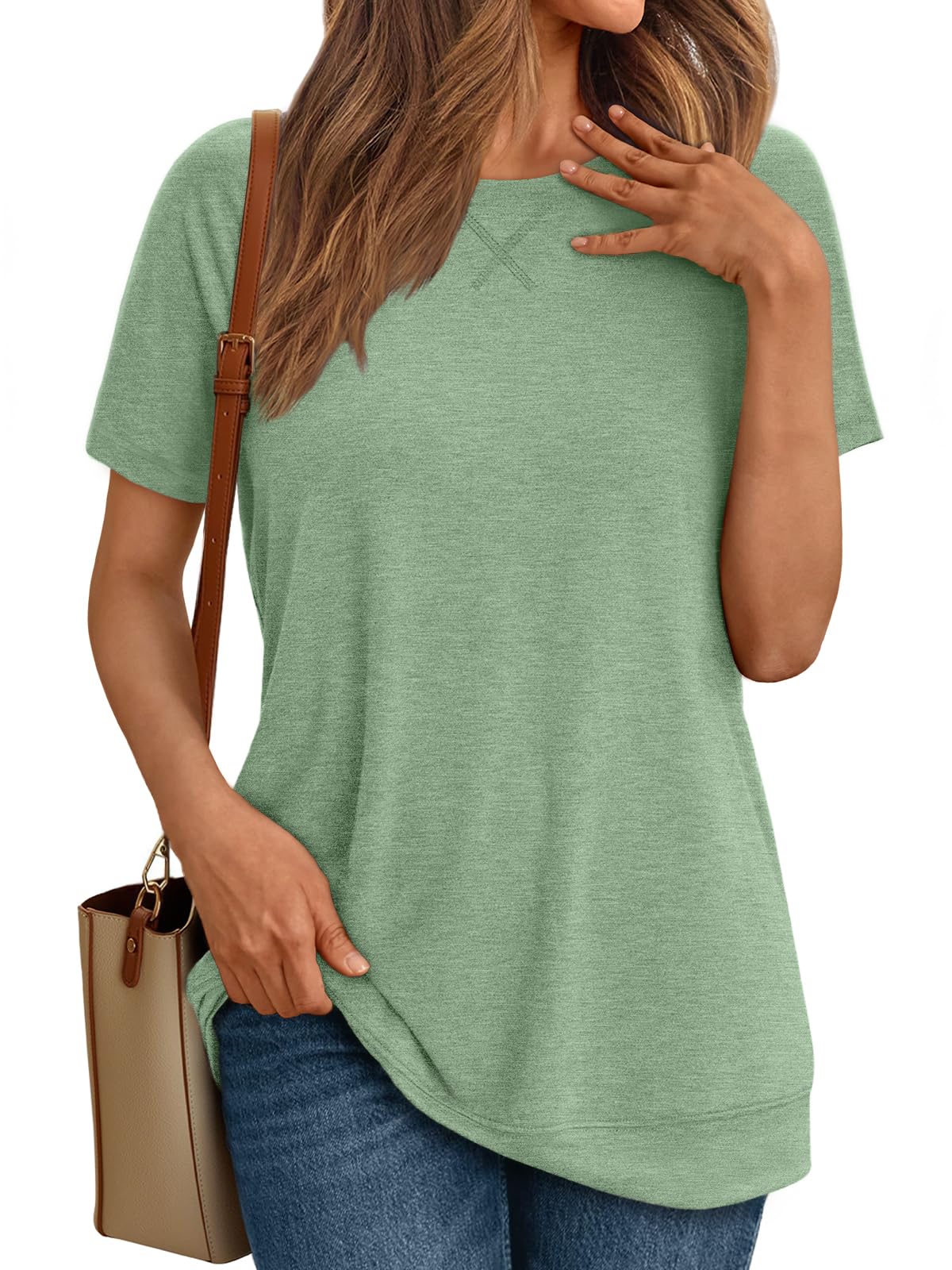 AUTOMETT Shirts Short Sleeve Crewneck Tees for Women Trendy Lightweight Soft Casual Summer Tops Clothes 2025