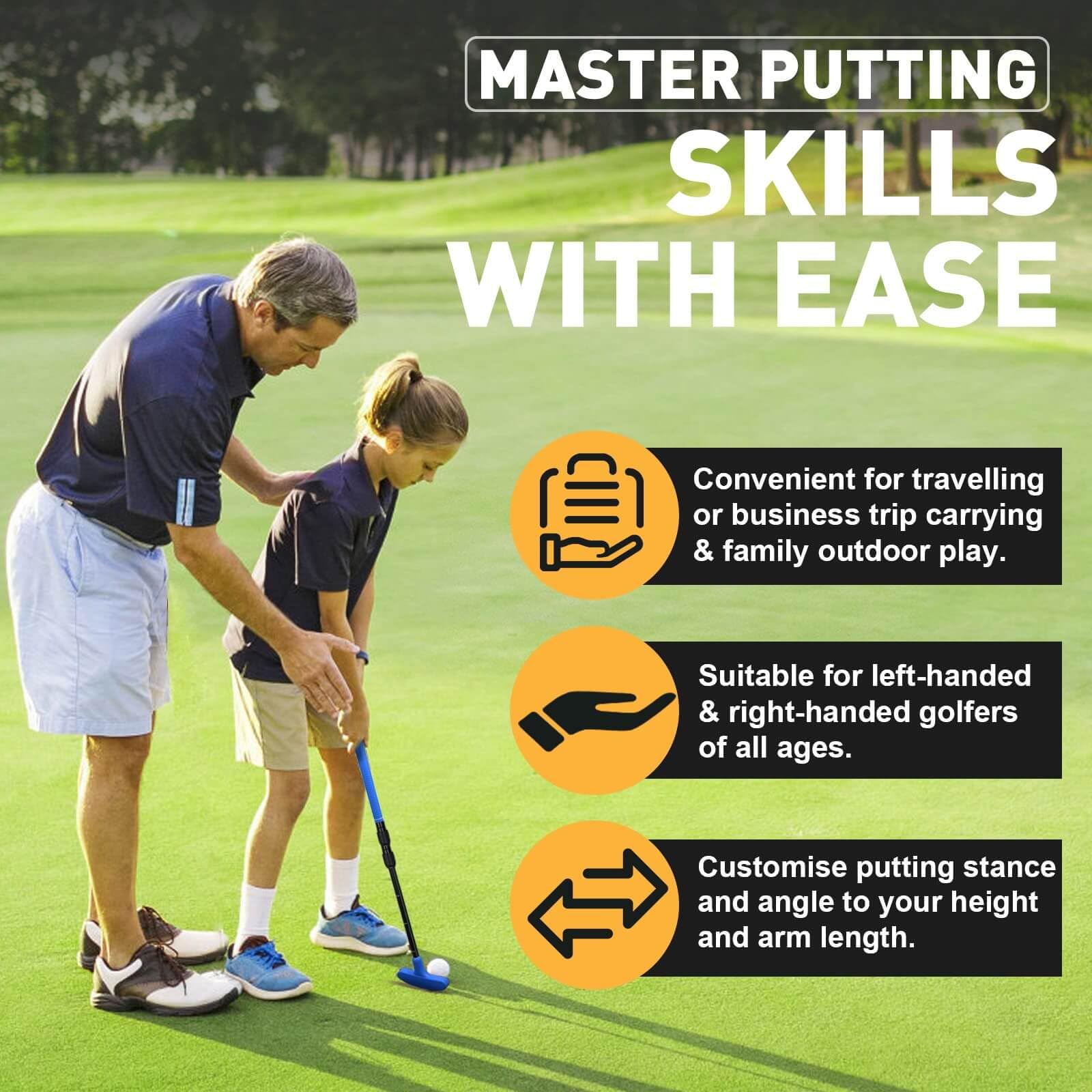 Verstellbarer Golf Putter Set (Rot & Blau) - Beidhändig für Links- & Rechtshänder, Mini Golfset, Professionelle Golf Trainingshilfen & Golf Zubehör für Kinder & Junioren