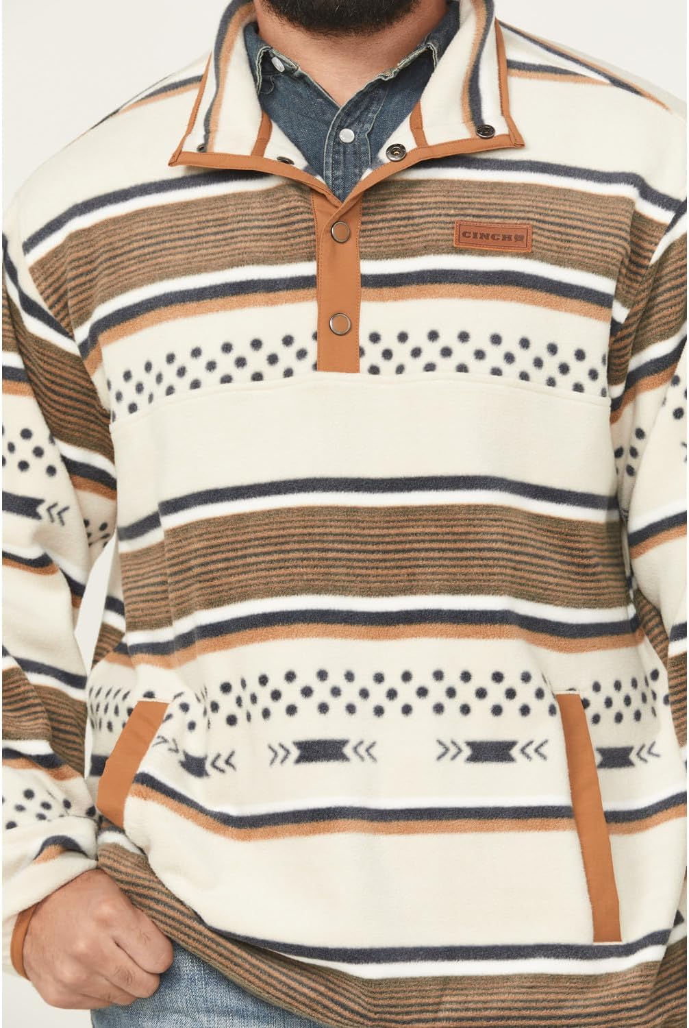 Cinch Men's Multi Stripe Cream Pullover - Image 4