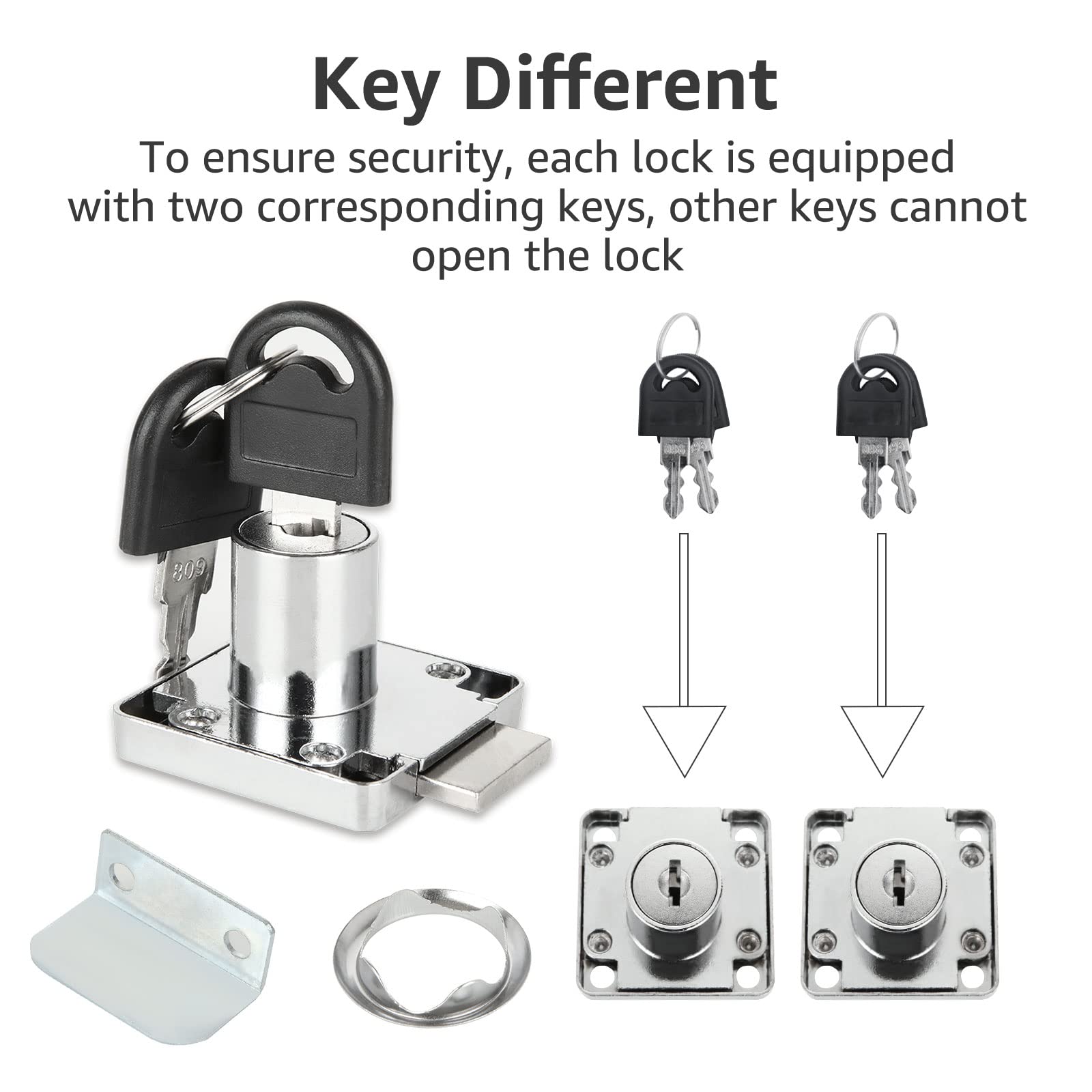 CYEER 12 PCS Cupboard Locks 22mm, Zinc Alloy Cam Lock, Cabinet Lock with Keys Different, Cylinder Security Drawer Lock Mailbox Post Locker for Office Household Cabinet Mailbox Drawer Household - Image 4