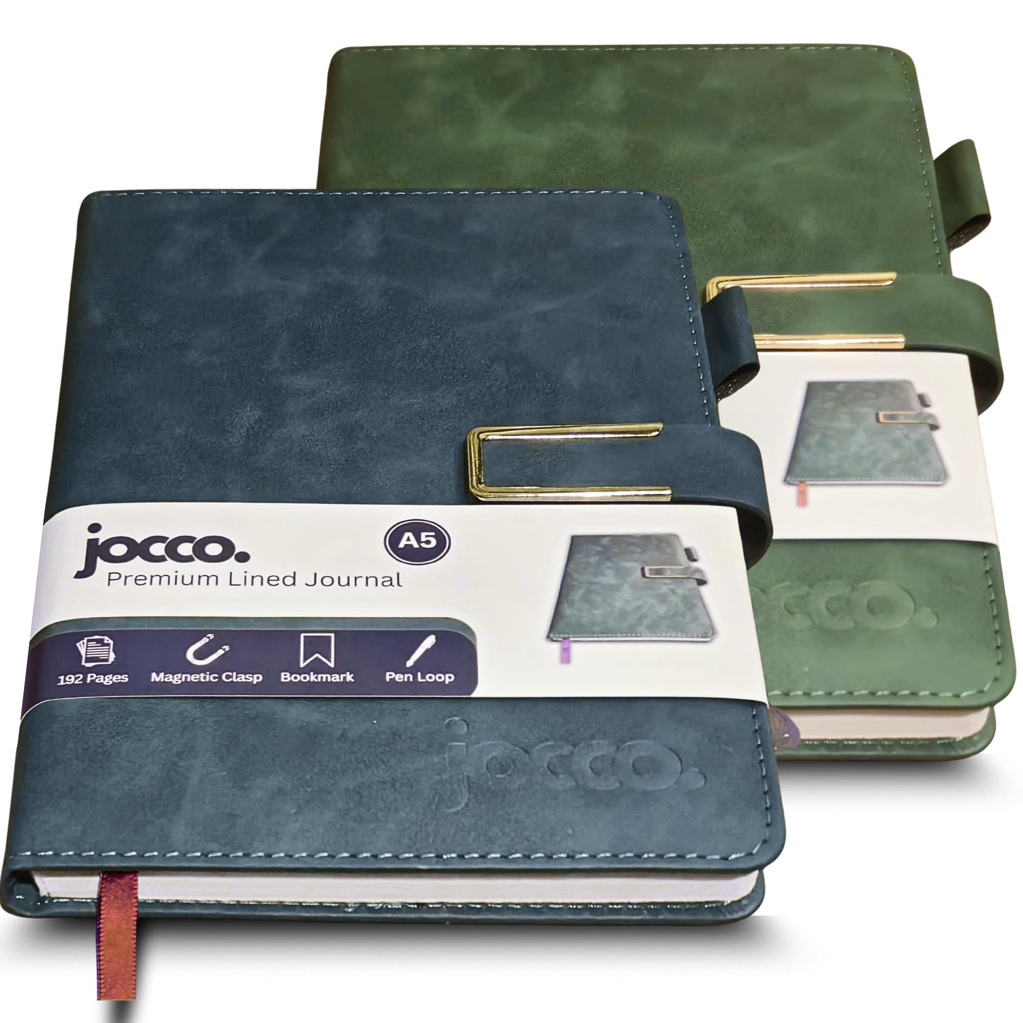 Jocco A5 Set of 2 Premium Lined Notebooks (Steel Blue & Forest Green)