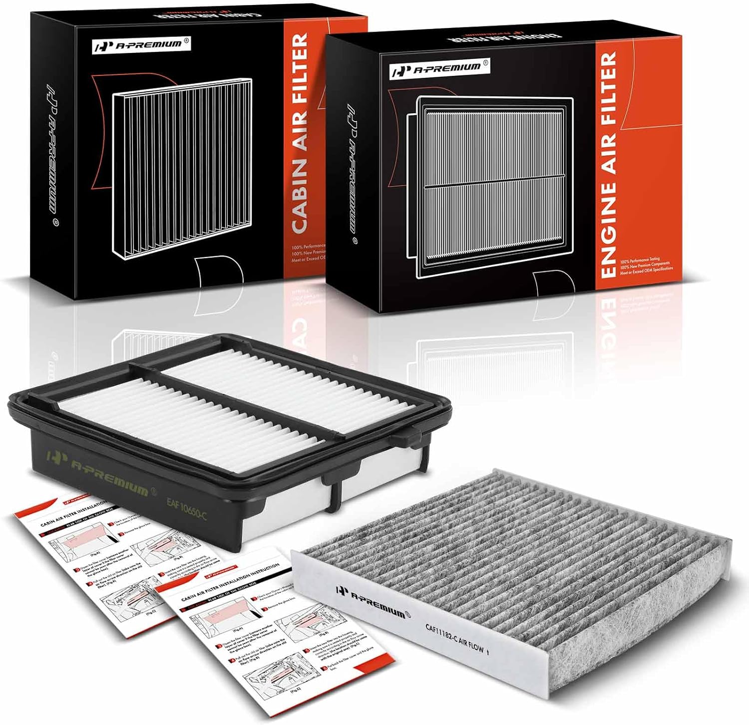 A-Premium 2-PC Engine & Cabin Air Filter with Activated Carbon Compatible with Honda Fit 2009-2014 1.5L, Replace# 17220RB6Z00, VCA-1061