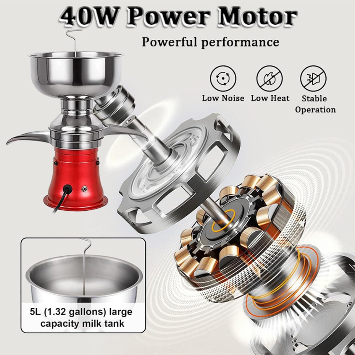 Separatore per crema di latte fresco, 50 l/h ad alta efficienza, converte il latte intero in latte scremato, ideale per capre e mucche, 10500 giri/min per una rapida elaborazione