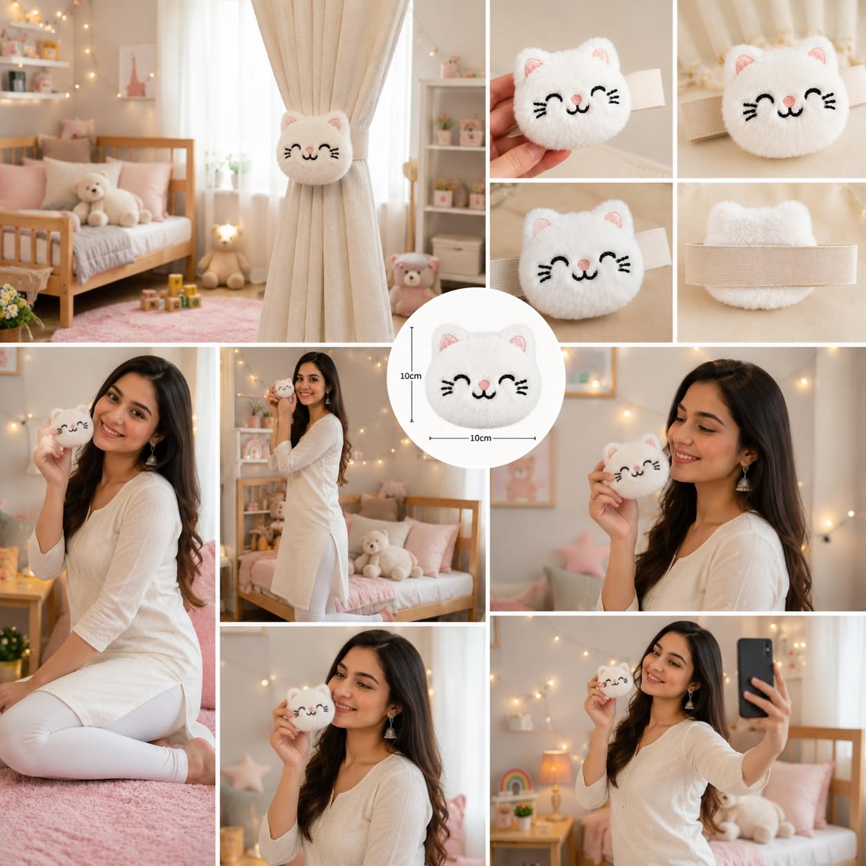 JAZLOG Fur Style Cat with Paw Curtain Tieback | Soft Plush Curtain Holder | Cute Animal Curtain Tie Back | Luxury Window Curtain Accessory for Home Décor 1