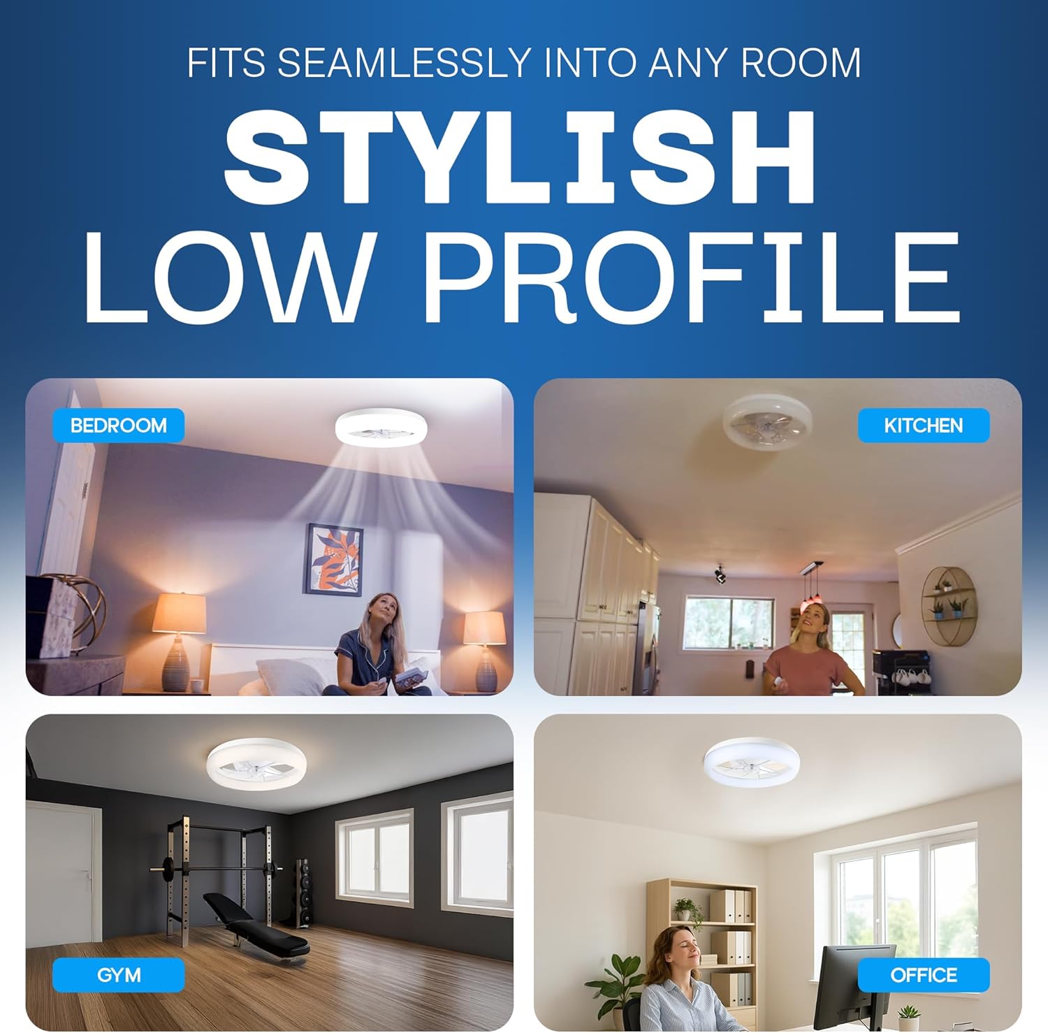 CannonX 19.7” Low Profile Fandelier Ceiling Fans with Lights and Remote, Flush Mount Light Fixture Chandelier Fan for Bedroom, Kitchen, Reversible Motor with 6 Speeds, 3 CCT 3500K-5500K - White