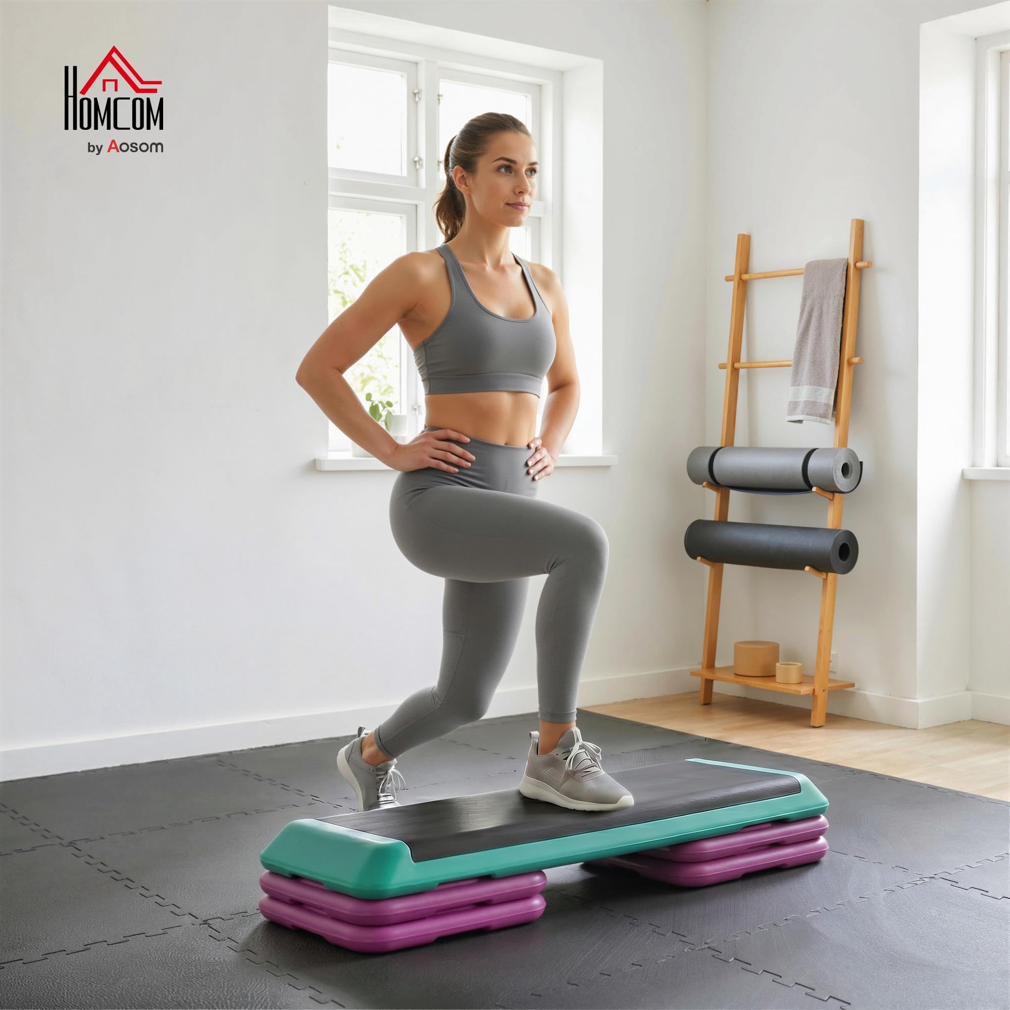HOMCOM Stepper Aerobica Regolabile 3 Livelli Antiscivolo Fitness Casa 110x40x20 cm Nero Verde Viola