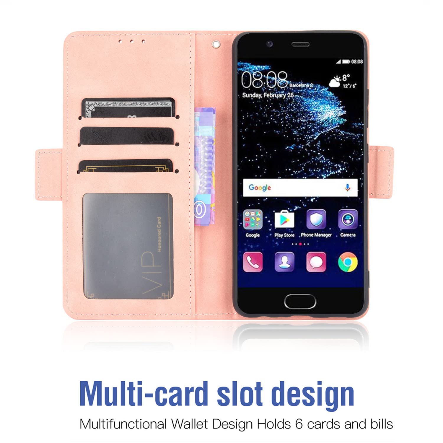 Asuwish Compatible with Huawei P10 Wallet Case Tempered Glass Screen Protector and Leather Flip Cover Card Holder Stand Cell Accessories Phone Cases for Hawaii P 10 10P VTR-L09 Women Men Rose Gold - Image 3