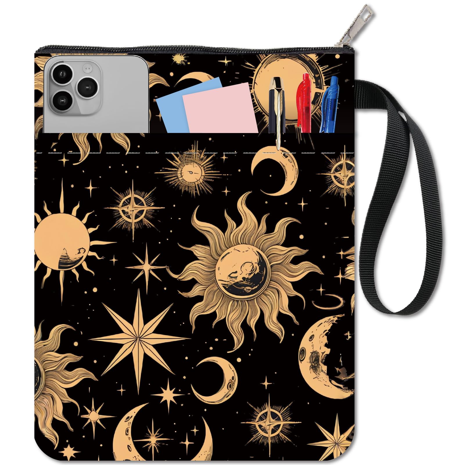 CRASPIRE Sun Book Sleeve Protector with Zipper Moon Stars Waterproof Canvas Pouch Double-Sided Covers for Books Lovers Hardcover Notebook Bible Journal Textbooks Paperbacks Student Gift 11 x 8.66 Inch
