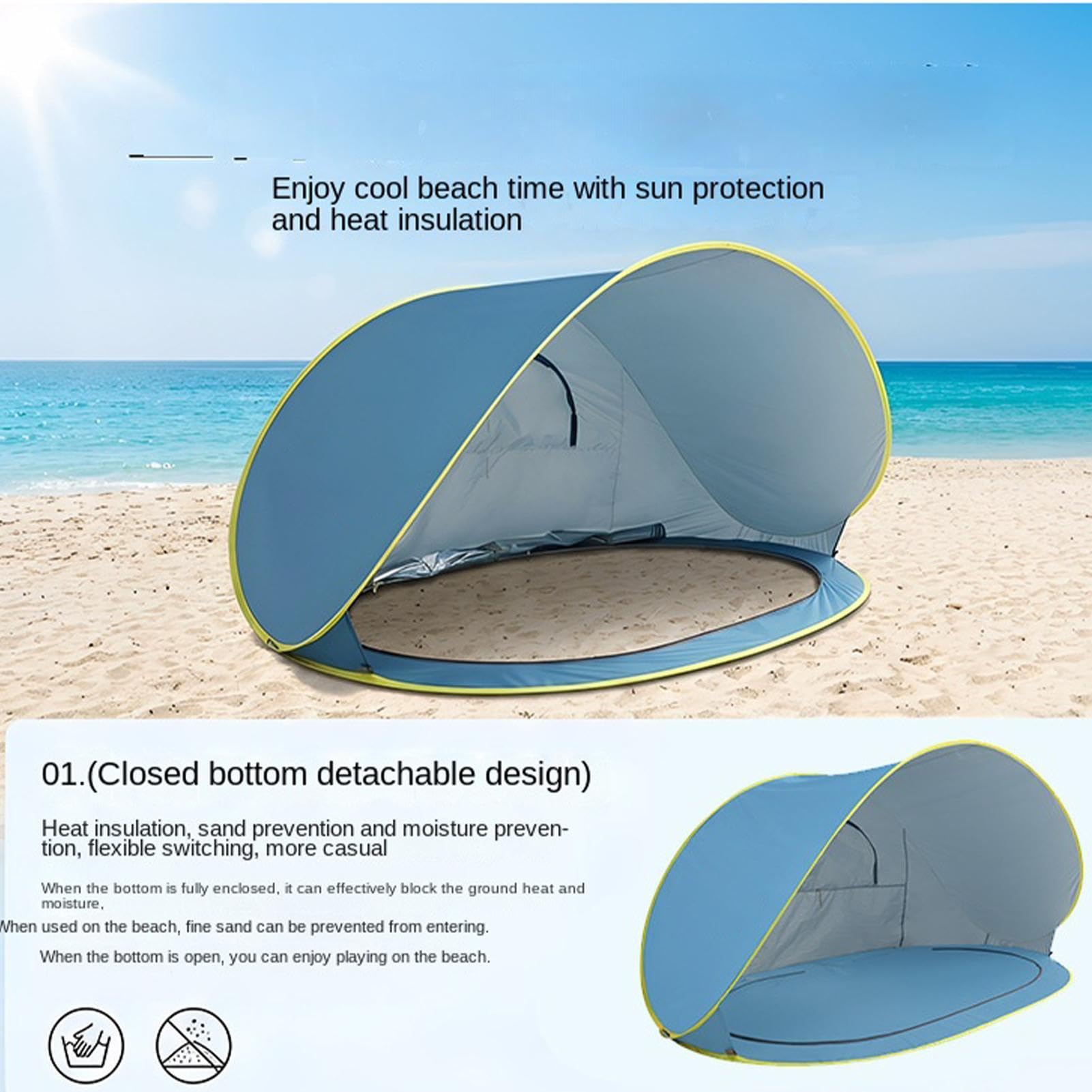 Tenda da Spiaggia e Campeggio Pensilina Portatile da Esterno | Solare per 2-3 Persone Ideale per Vacanze Estive All'Aria Aperta Viaggi Trekking Escursionismo e Pesca in al Mare